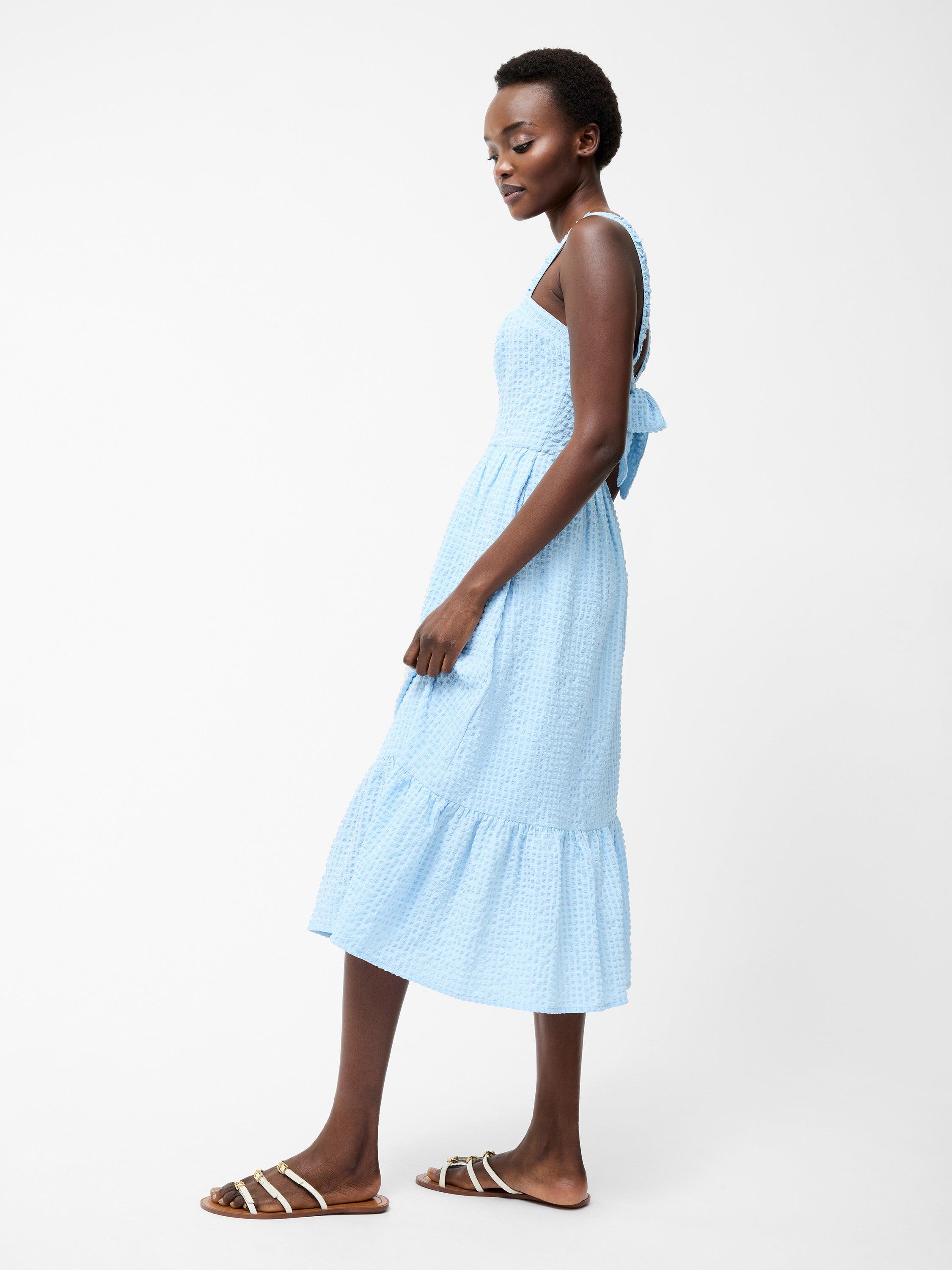 Sweetheart Textured Strap Midi Dress