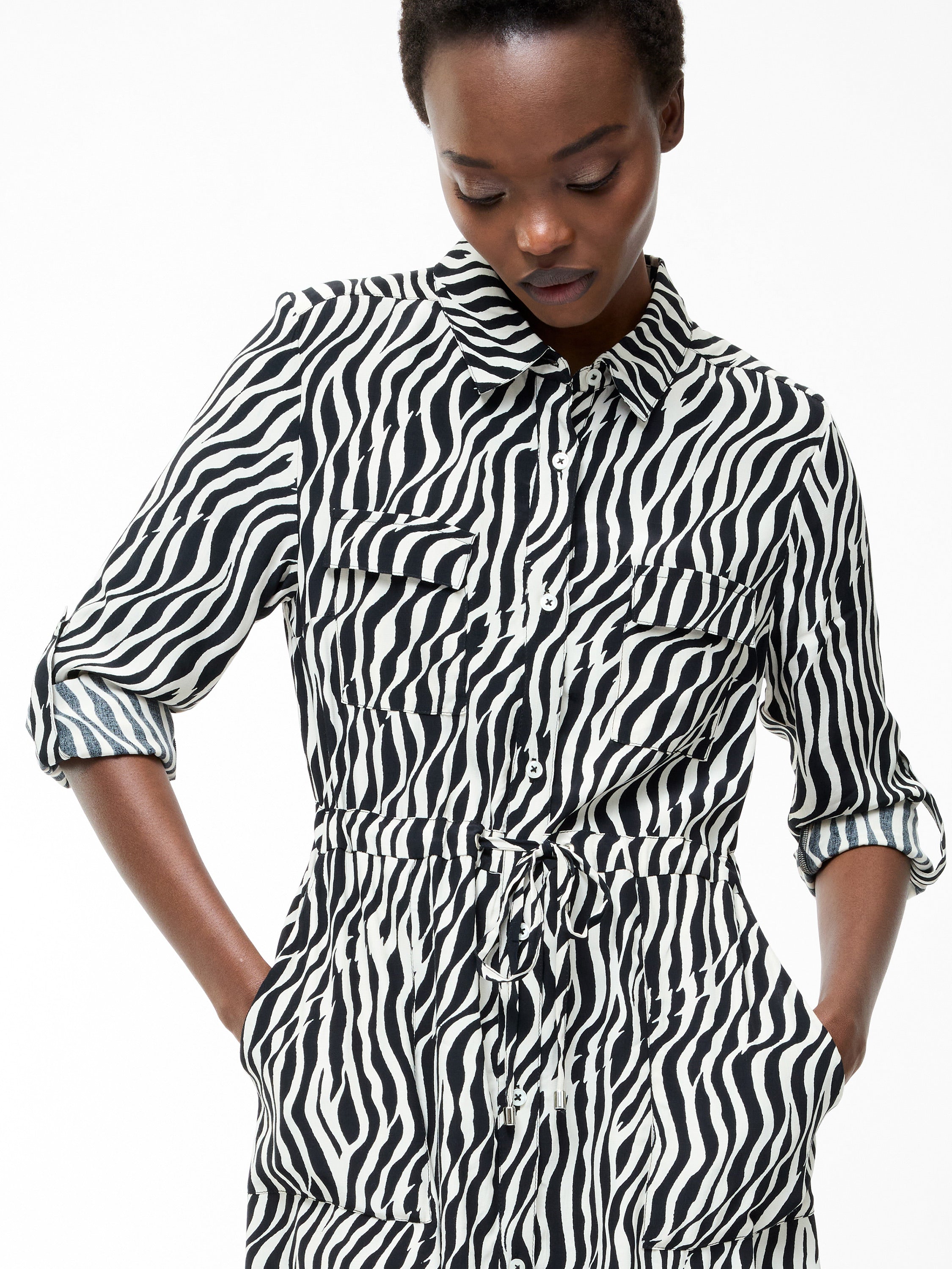 Seine Zebra Tie Shirt Dress