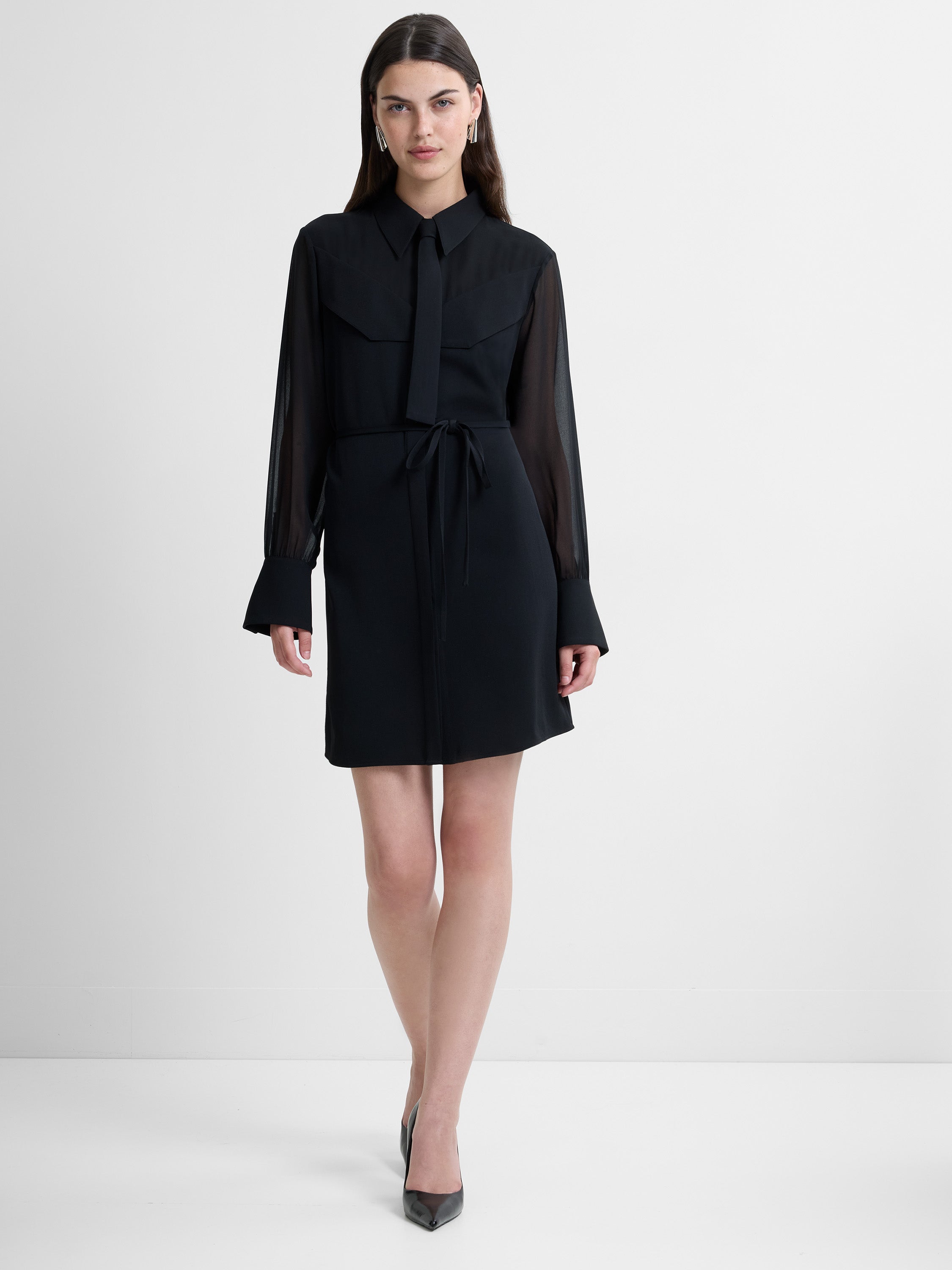 Arezzo Tie-Neck Mini Shirt Dress