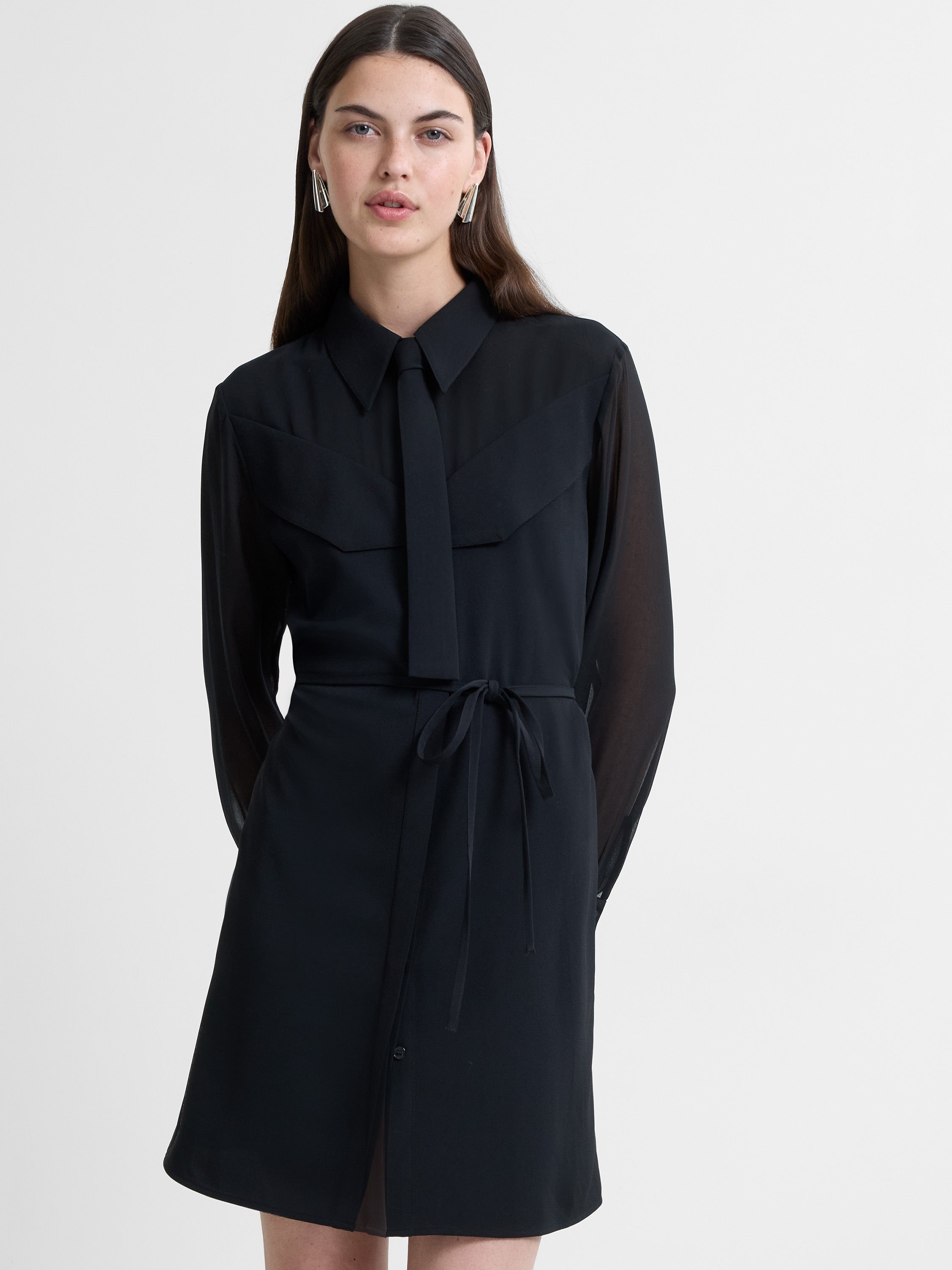 Arezzo Tie-Neck Mini Shirt Dress