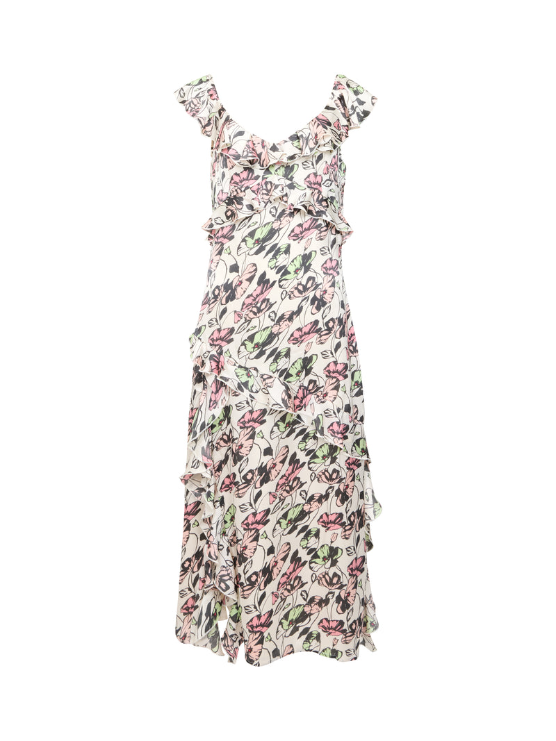 Ellie Kelsy Ruffled Slit Midi Dress