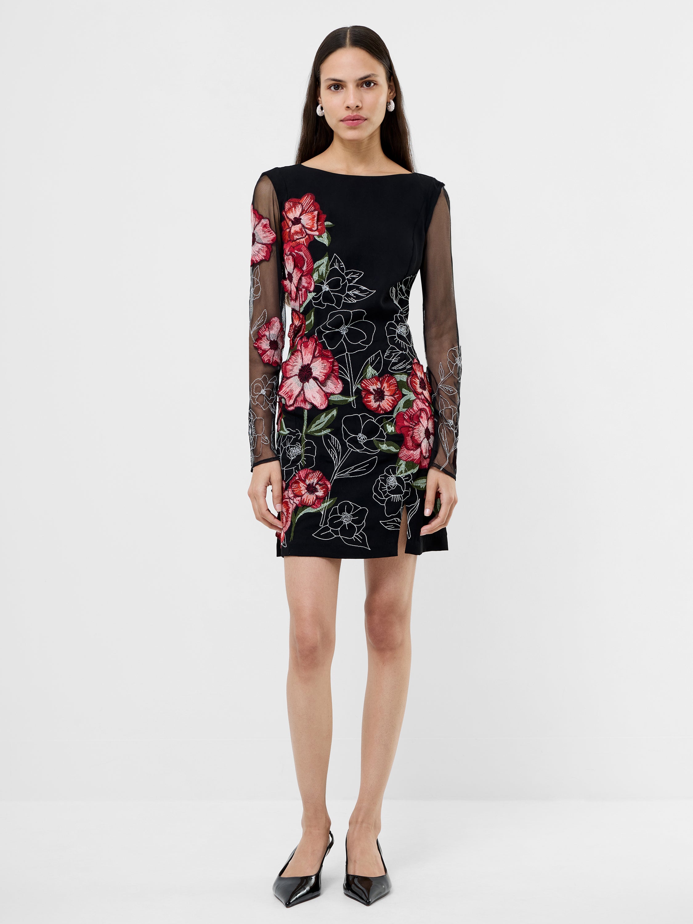 Astrida Darcy Crepe Embroidered Mini Dress