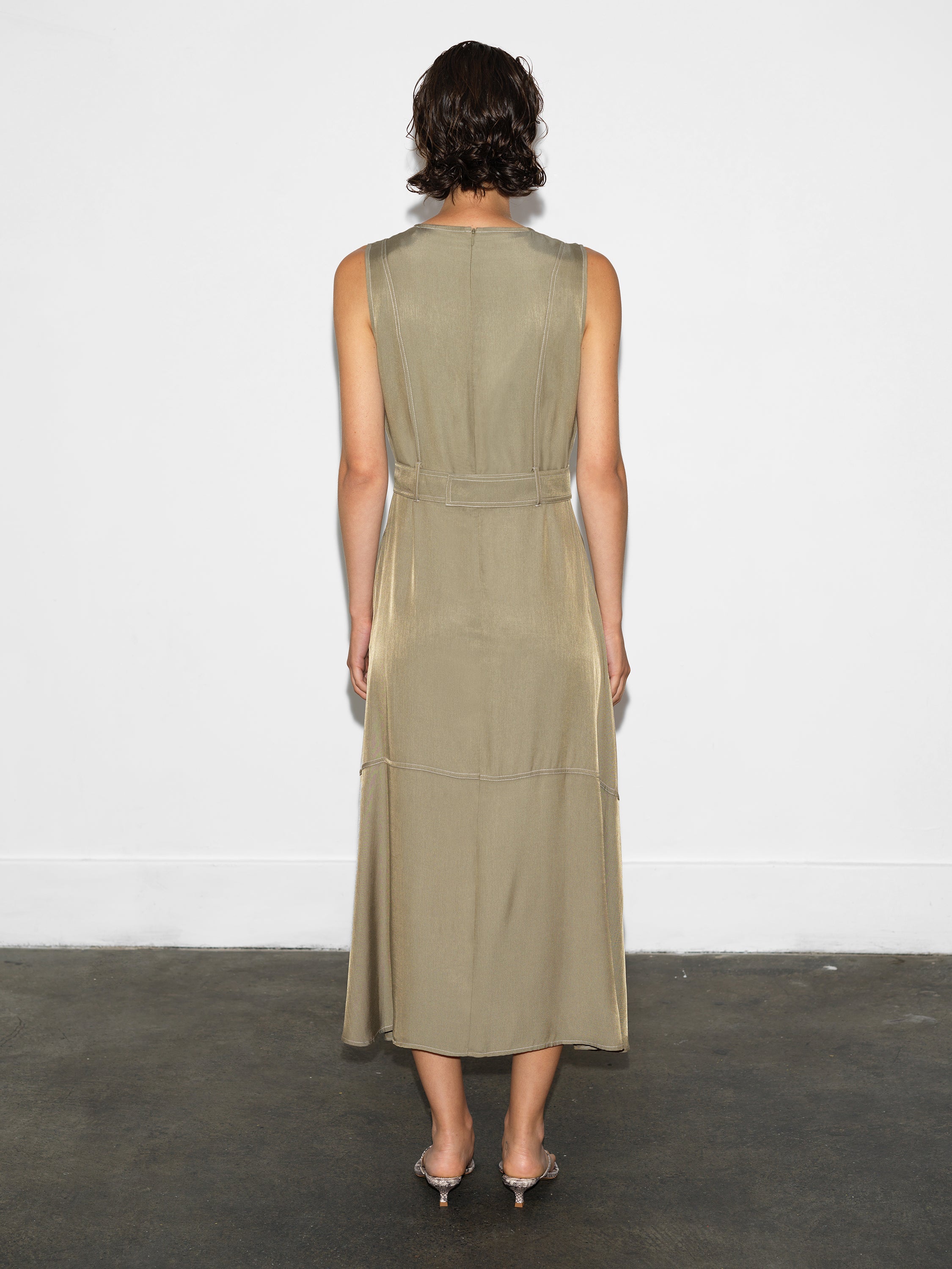 Celina Cupro Sleeveless Cargo Belted Dress