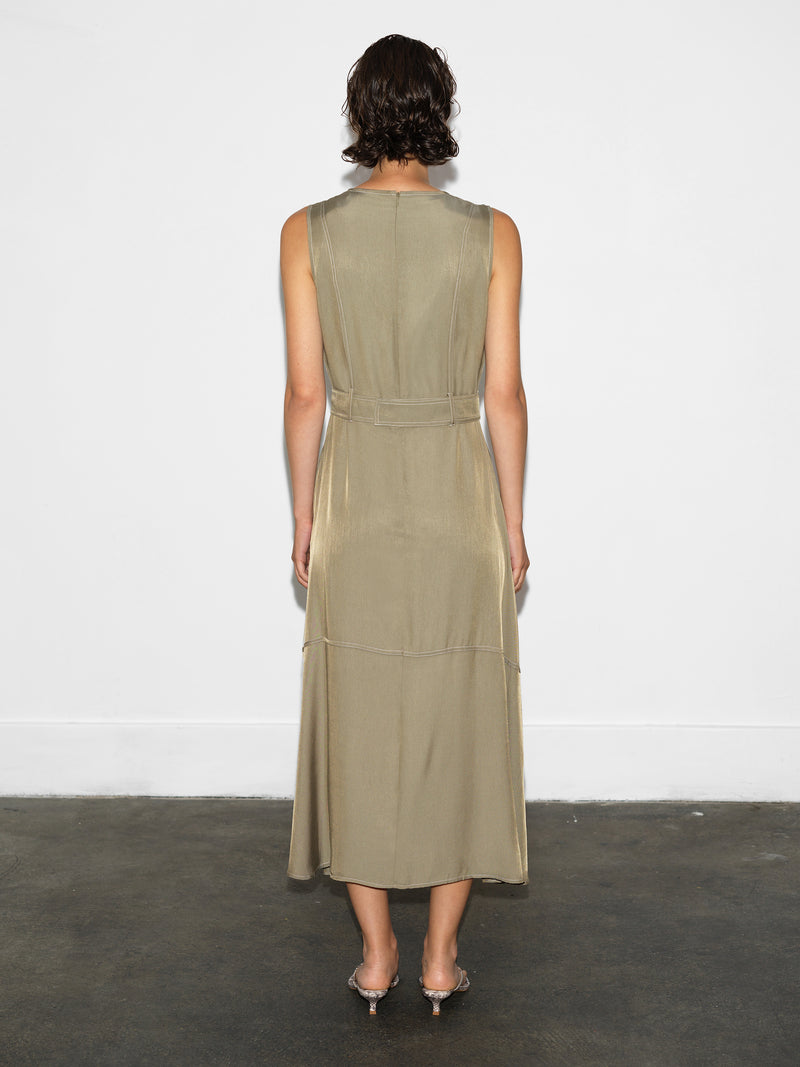 Celina Cupro Sleeveless Cargo Belted Dress