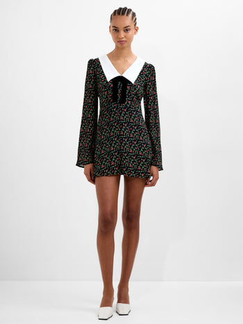 Yasmin Crepe Collar Long Sleeve Mini Dress