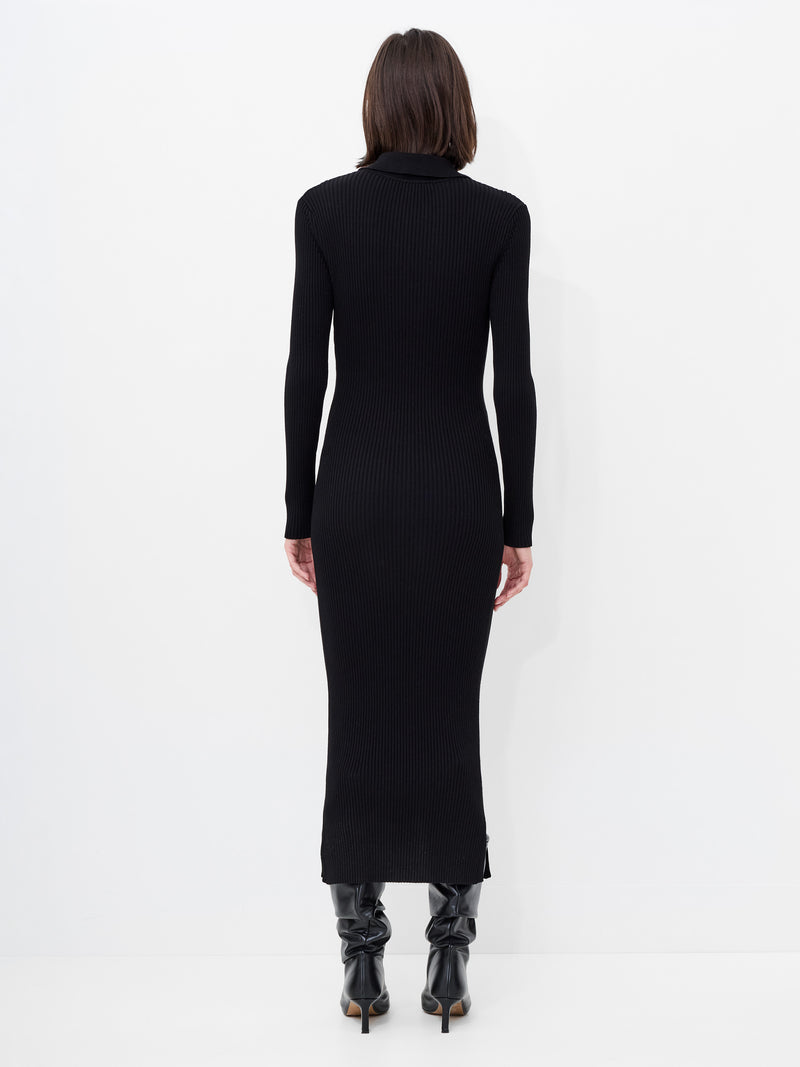 Mari Knit Long Sleeve Collared Midi Dress
