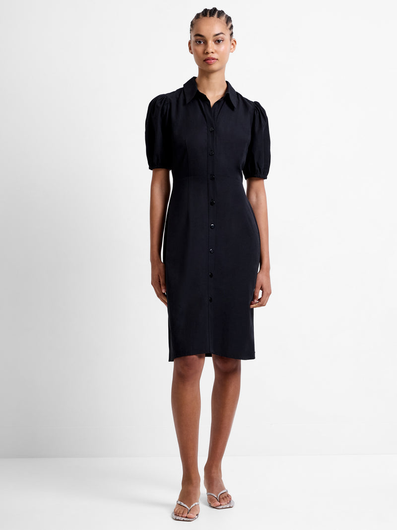 Cotton Poplin Puff Sleeve Button Up Dress