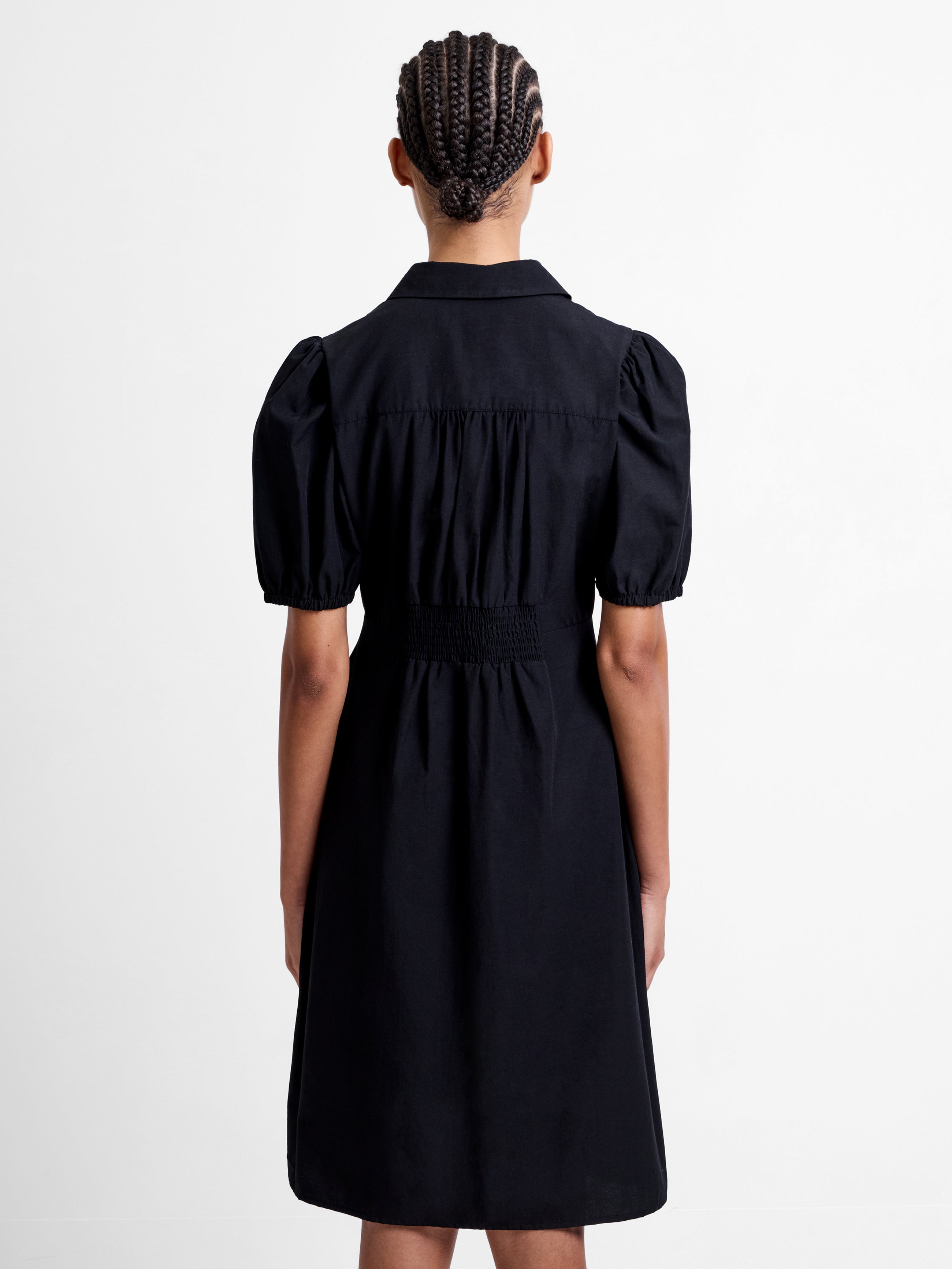 Cotton Poplin Puff Sleeve Button Up Dress