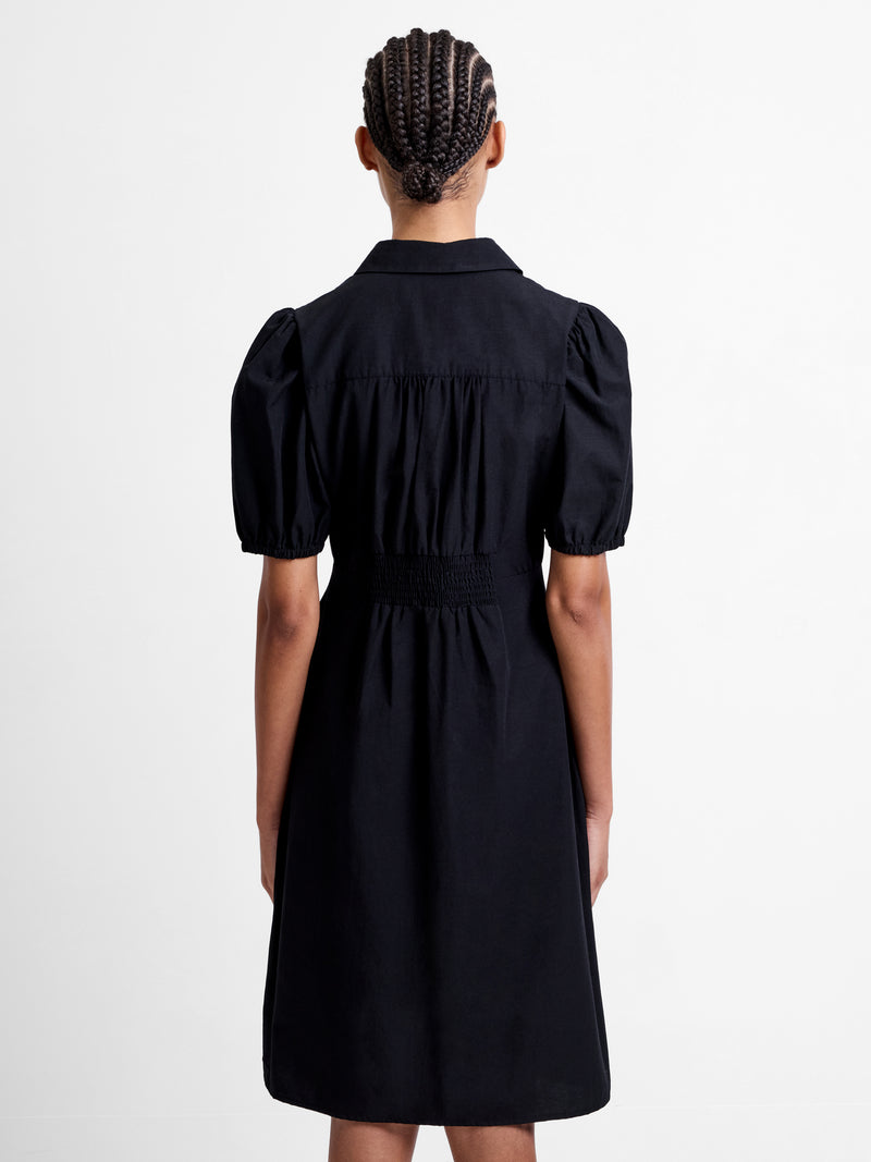 Cotton Poplin Puff Sleeve Button Up Dress