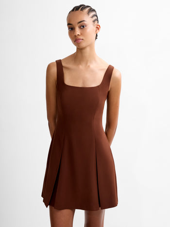 Square Neck Inverted Pleat Mini Dress