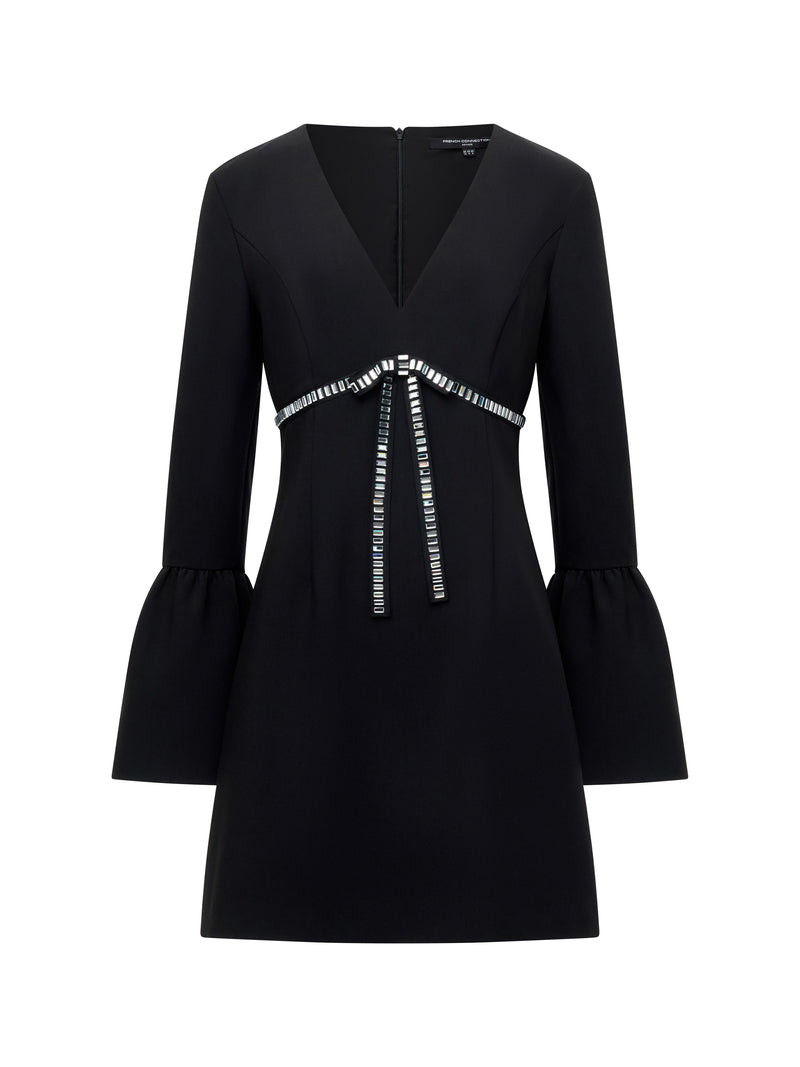 Azra Twill Diamante Bow Mini Dress