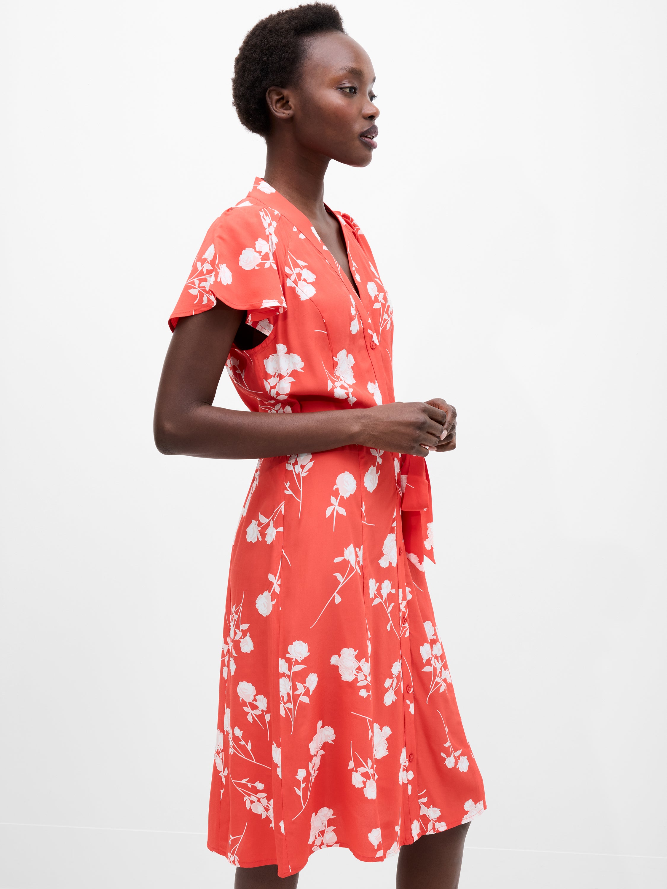 Alessandra V-Neck Tie Belt Dress