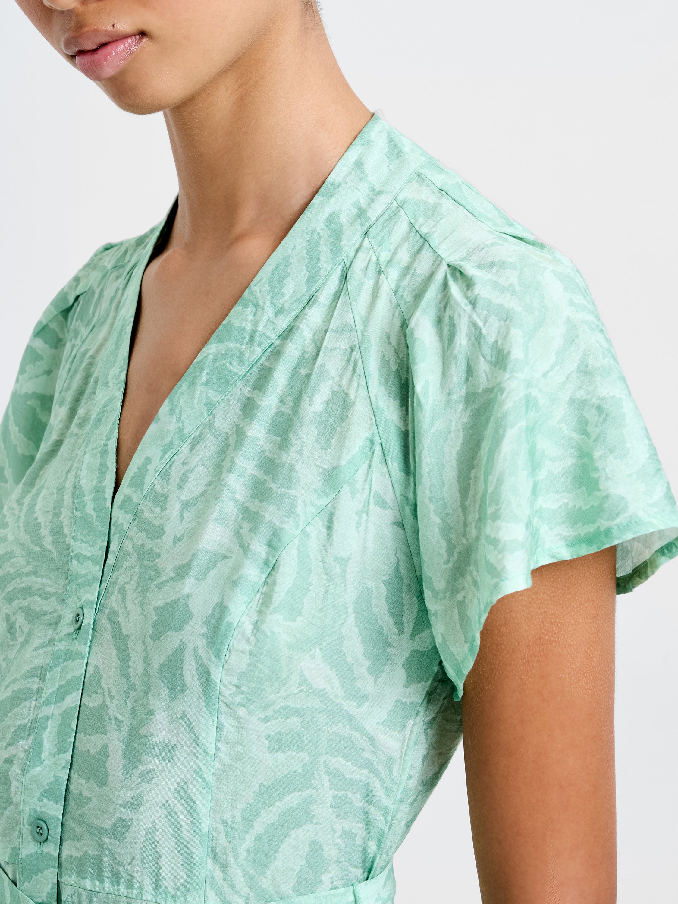 Abstract Green Printed Midi Dress