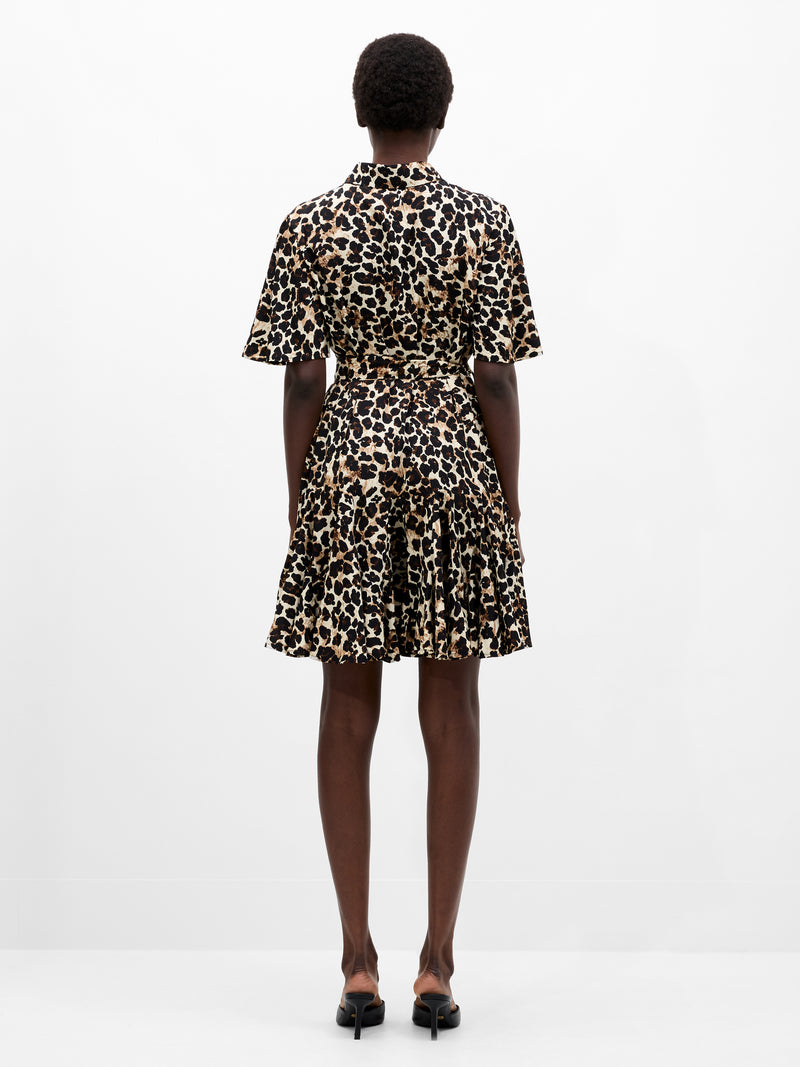 Leopard Print Short Sleeve Swing Dress