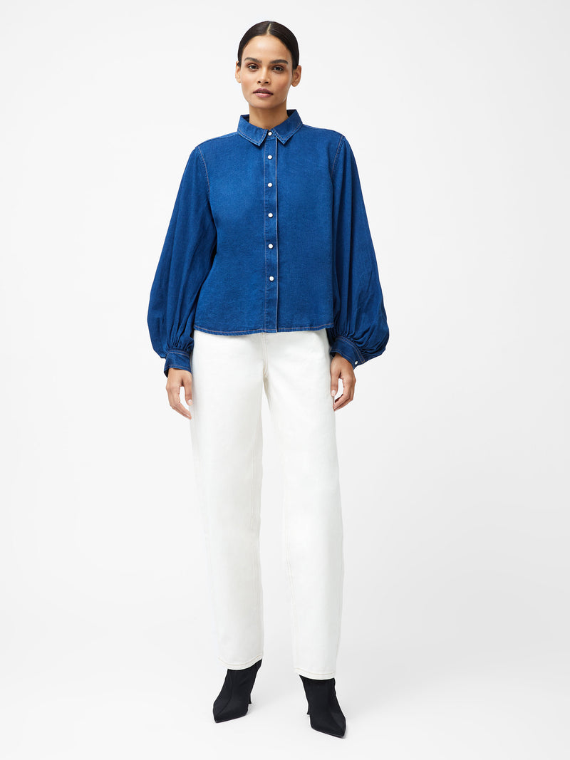 Zaves Chambray Denim Balloon Sleeve Shirt