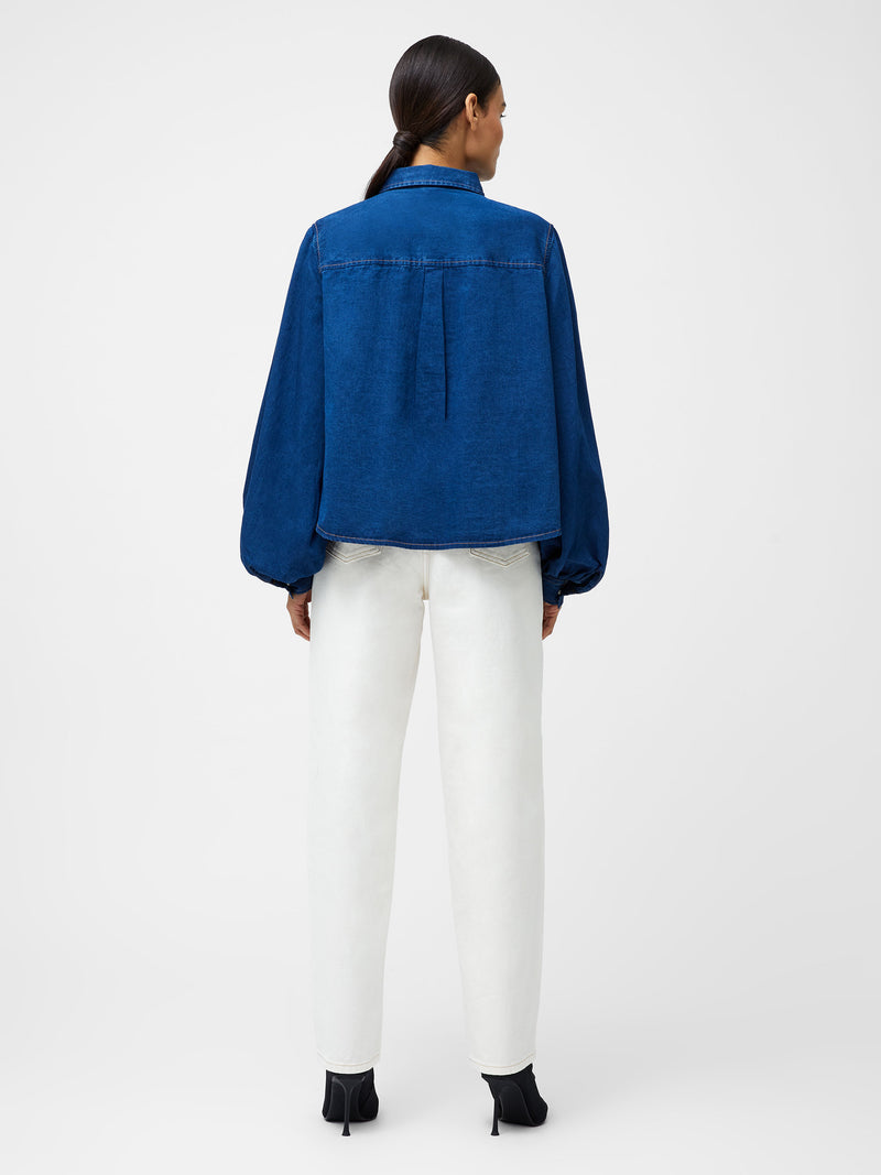 Zaves Chambray Denim Balloon Sleeve Shirt