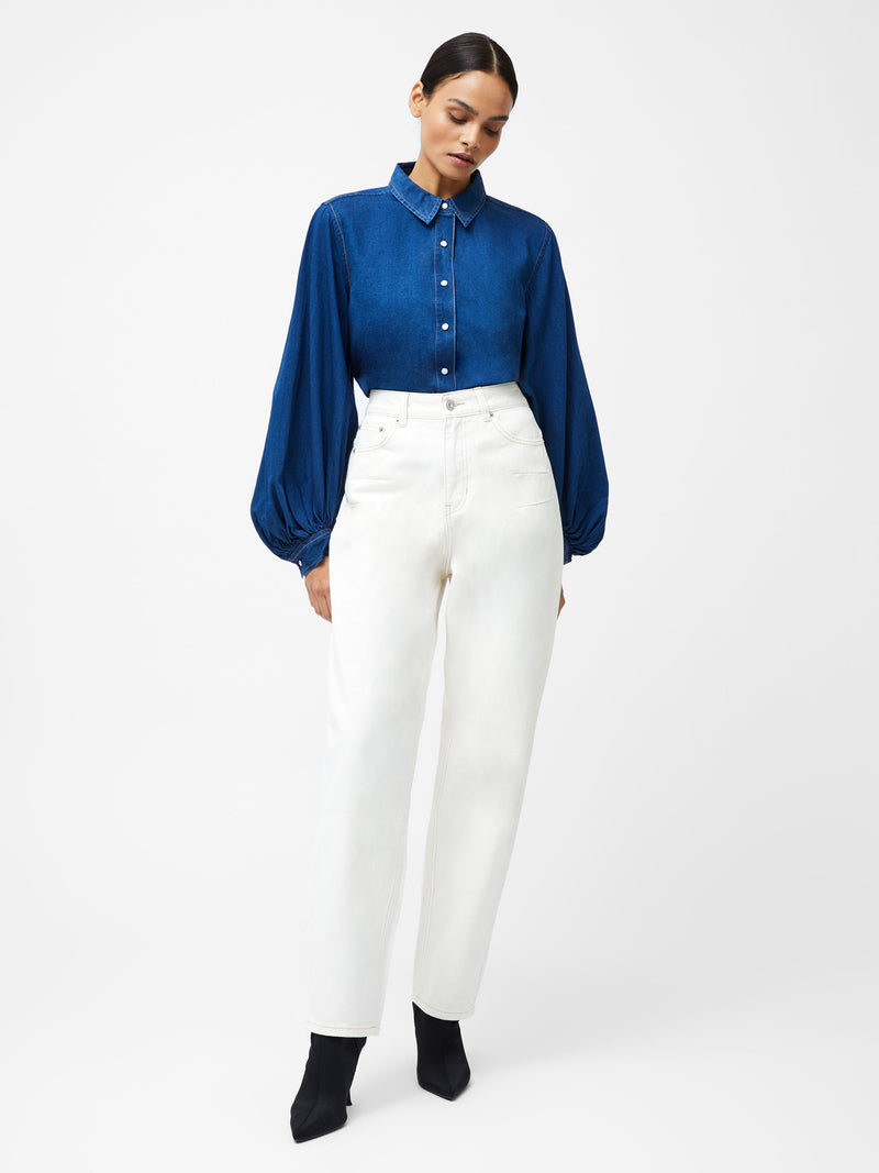 Zaves Chambray Denim Balloon Sleeve Shirt