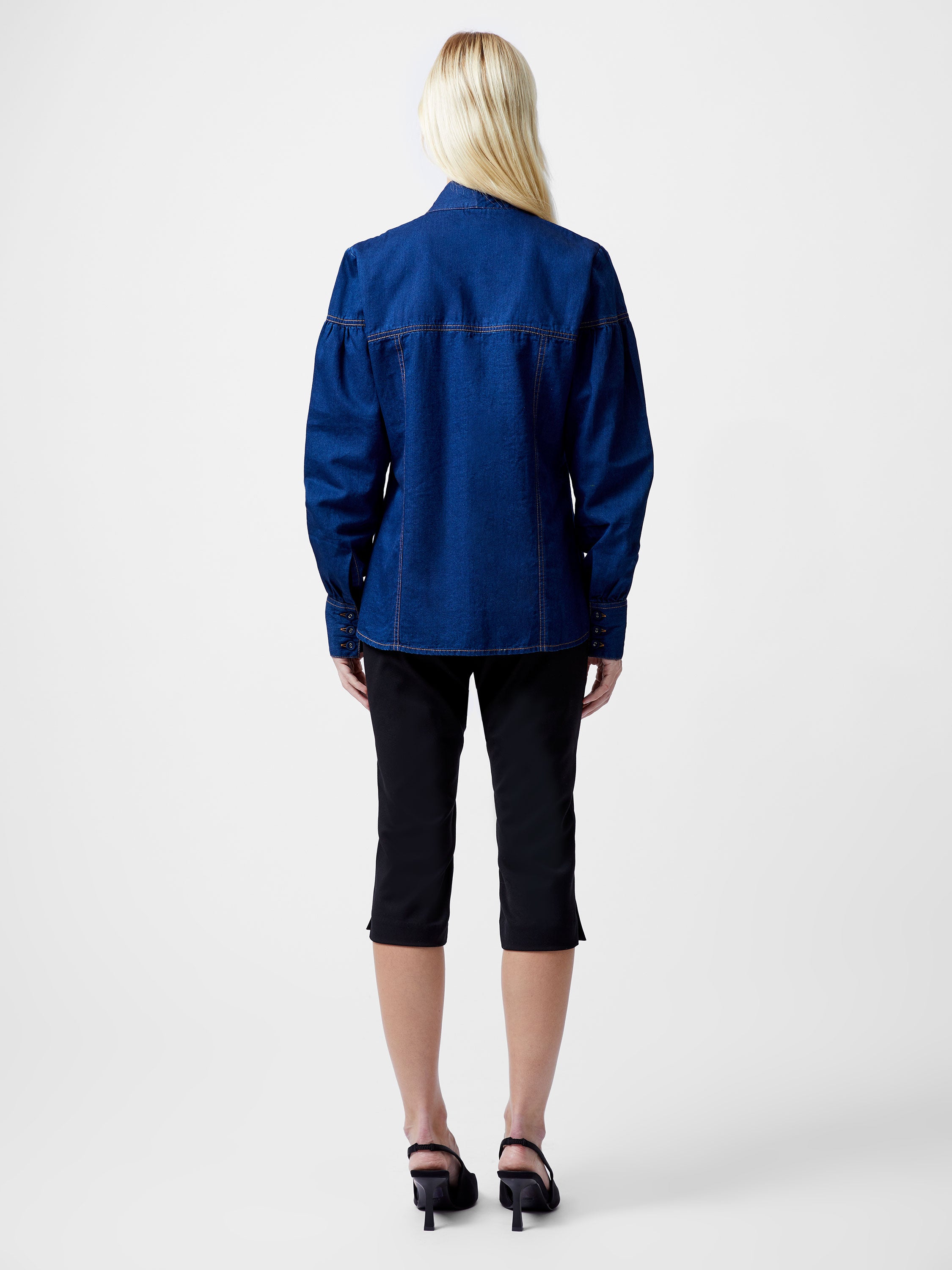 Zaves Chambray Tie Neck Button Up Shirt