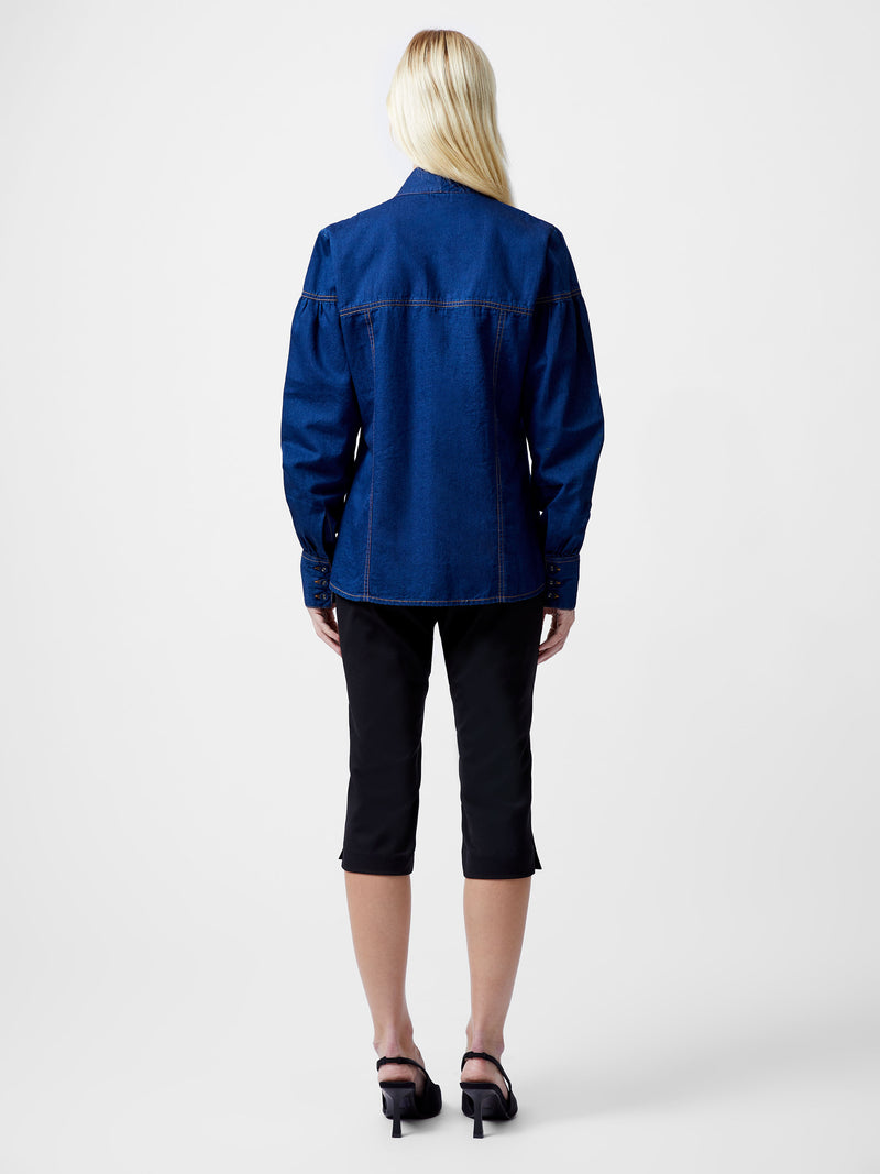 Zaves Chambray Tie Neck Button Up Shirt