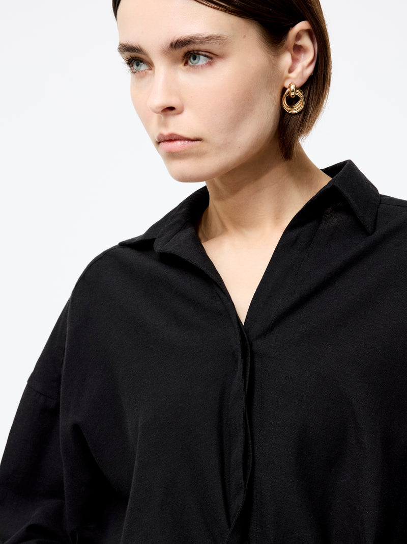 Ariette Linen Blend Long Sleeve Tuck Shirt