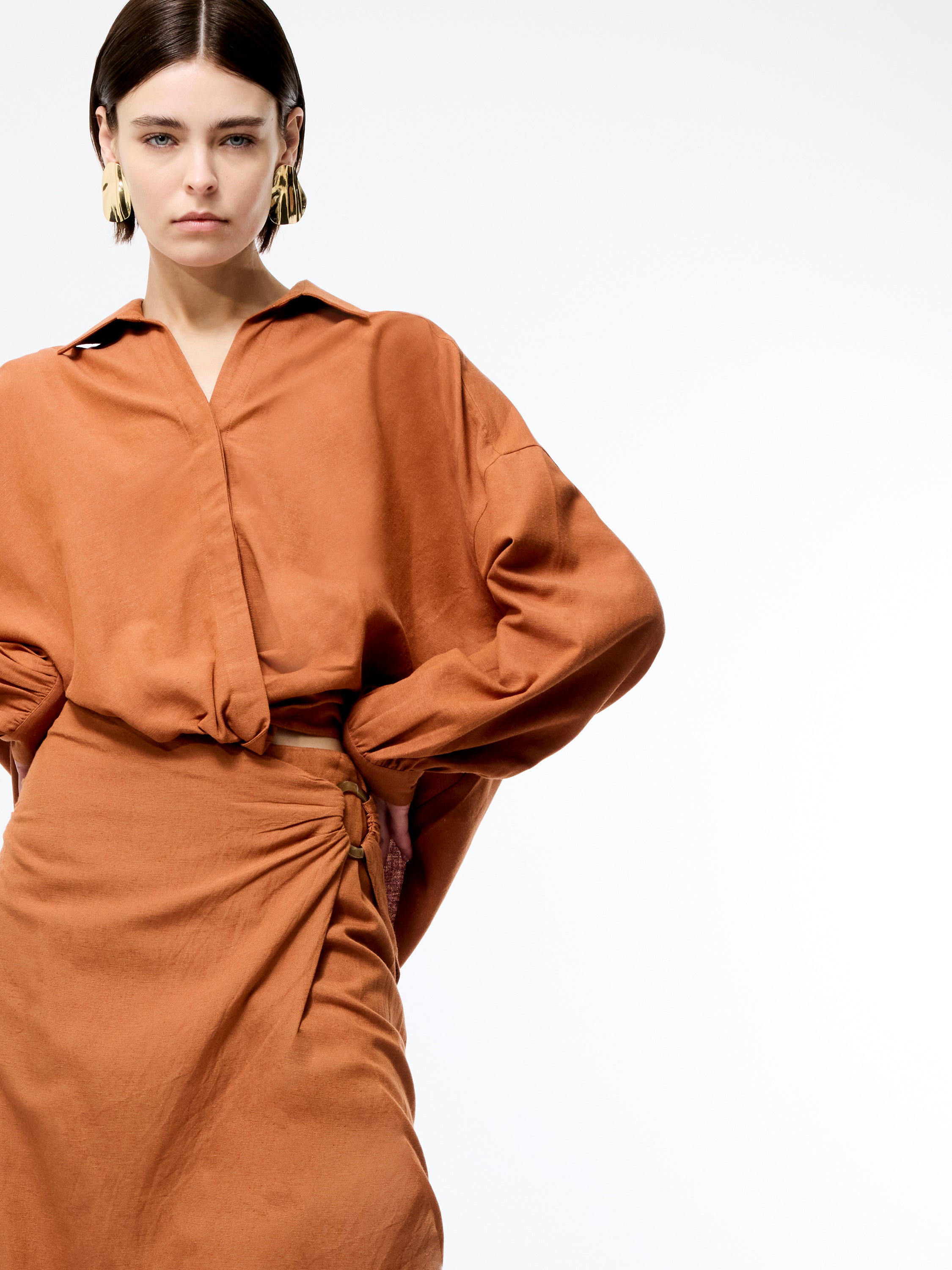 Ariette Linen Blend Long Sleeve Tuck Shirt