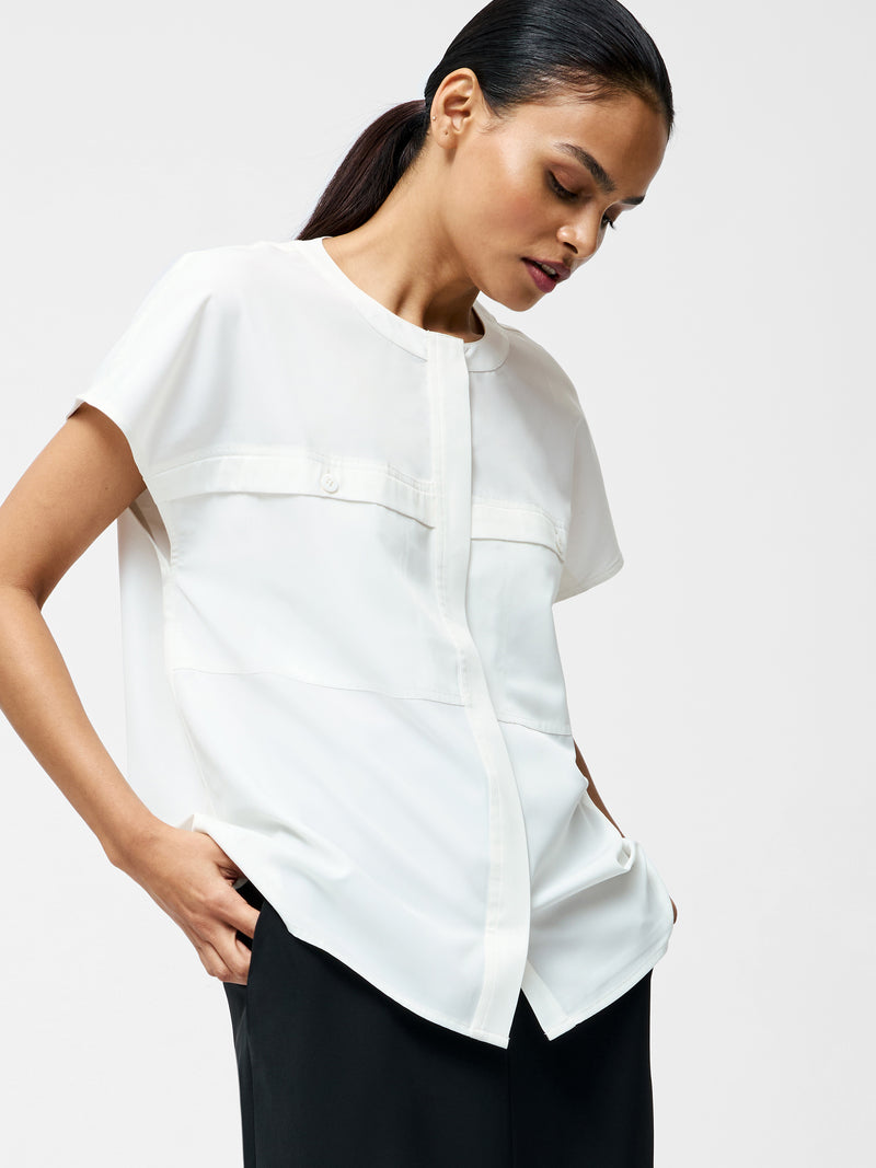 Capriana Crepe Cap Sleeve Yoke Top