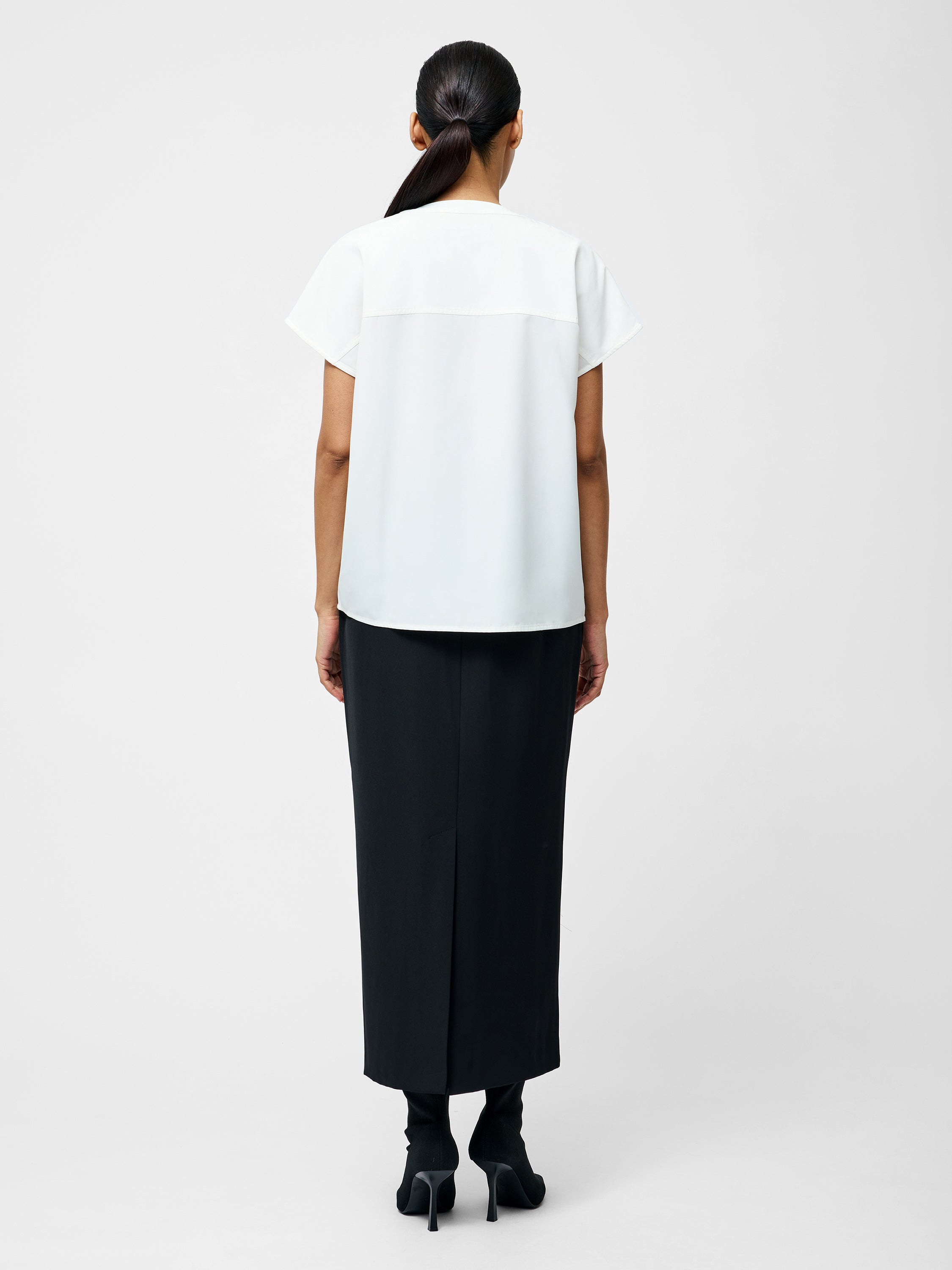 Capriana Crepe Cap Sleeve Yoke Top
