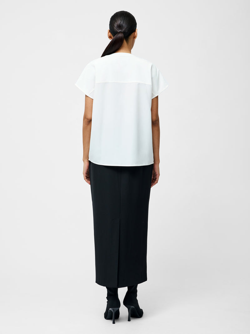 Capriana Crepe Cap Sleeve Yoke Top