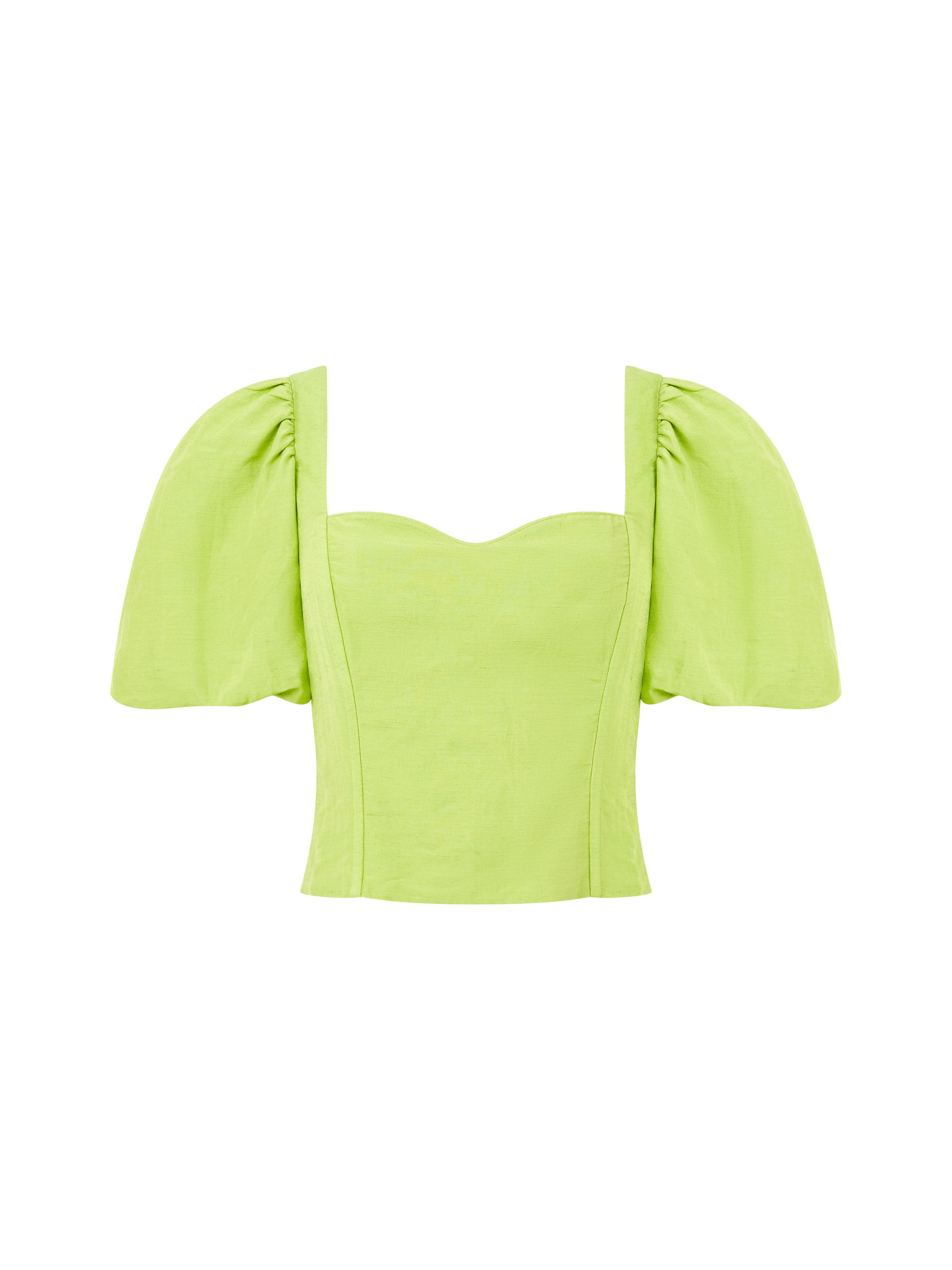 Islay Linen Puff Sleeve Cropped Top