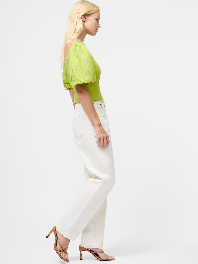 Islay Linen Puff Sleeve Cropped Top
