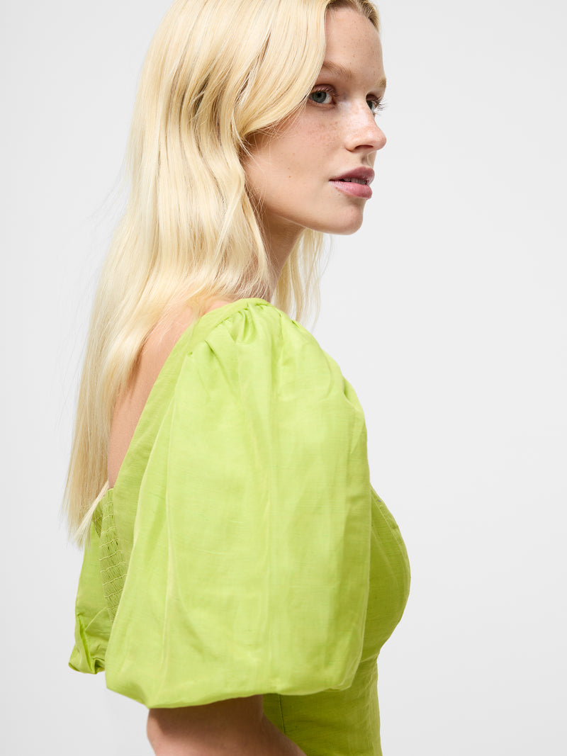 Islay Linen Puff Sleeve Cropped Top