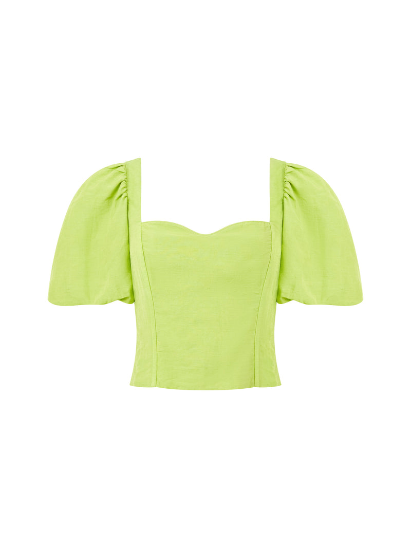 Islay Linen Puff Sleeve Cropped Top