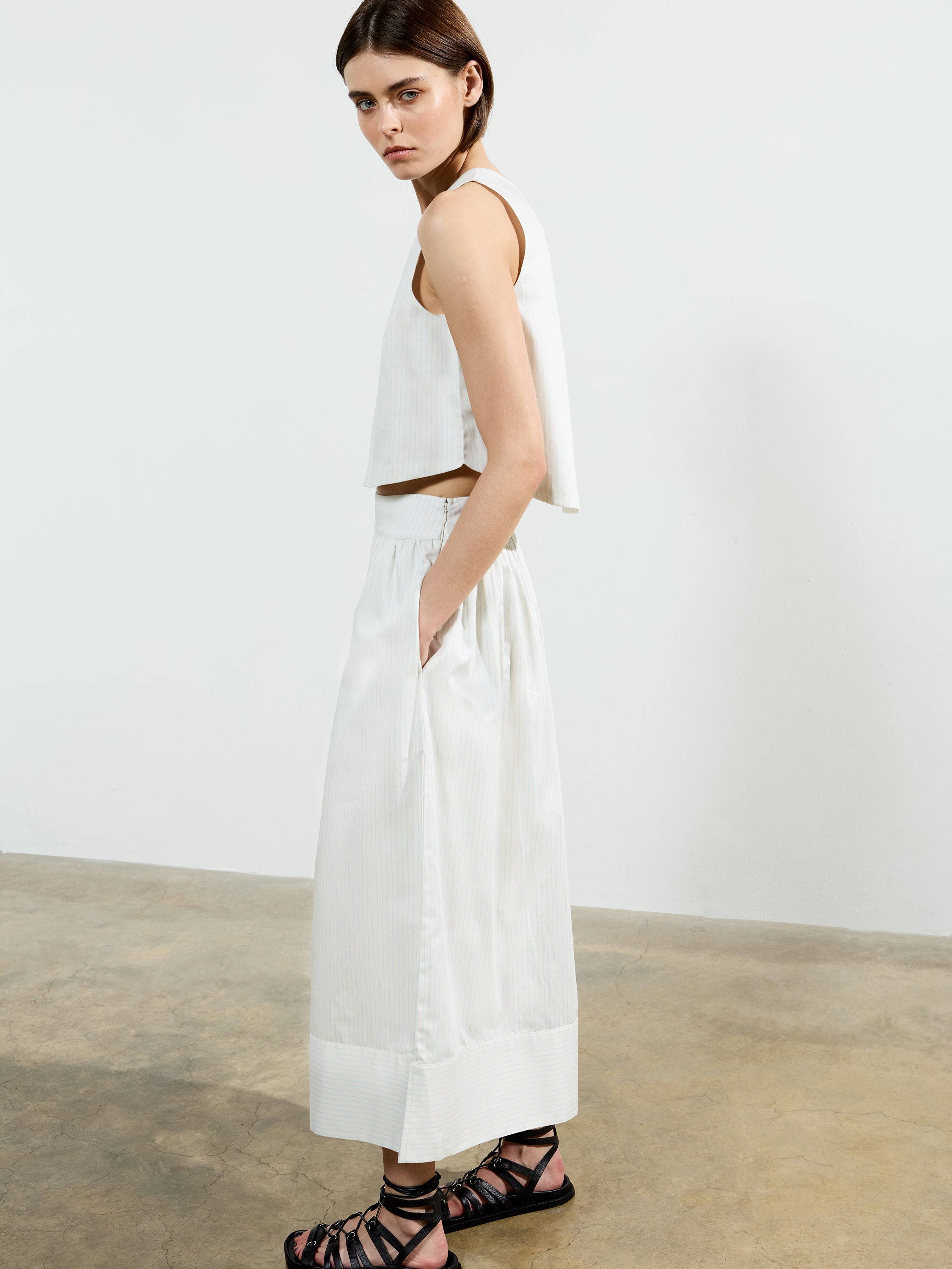 Pinstripe Poplin Shell Top