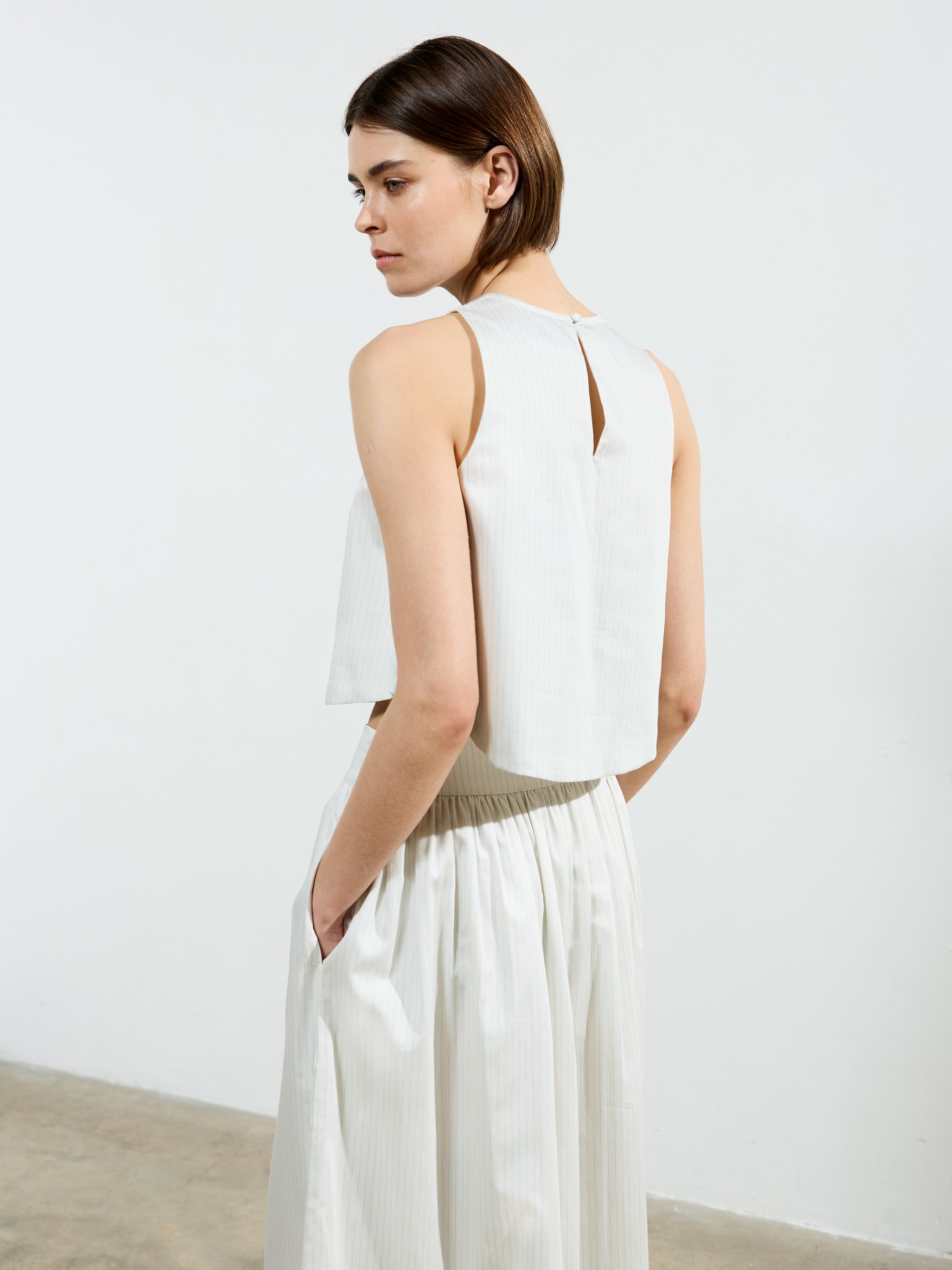 Pinstripe Poplin Shell Top