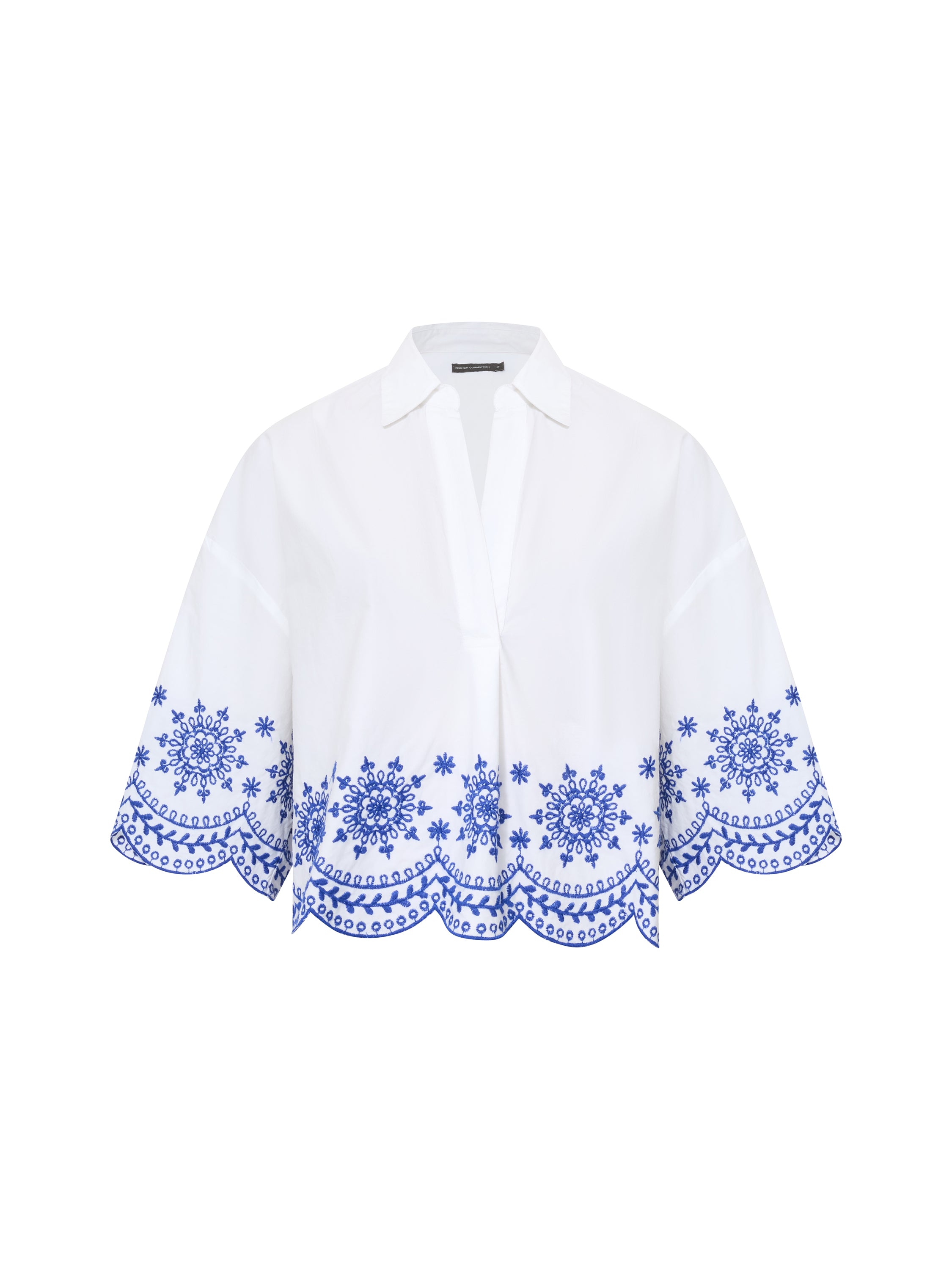 Embroidered Hem Popover Short Sleeve Shirt