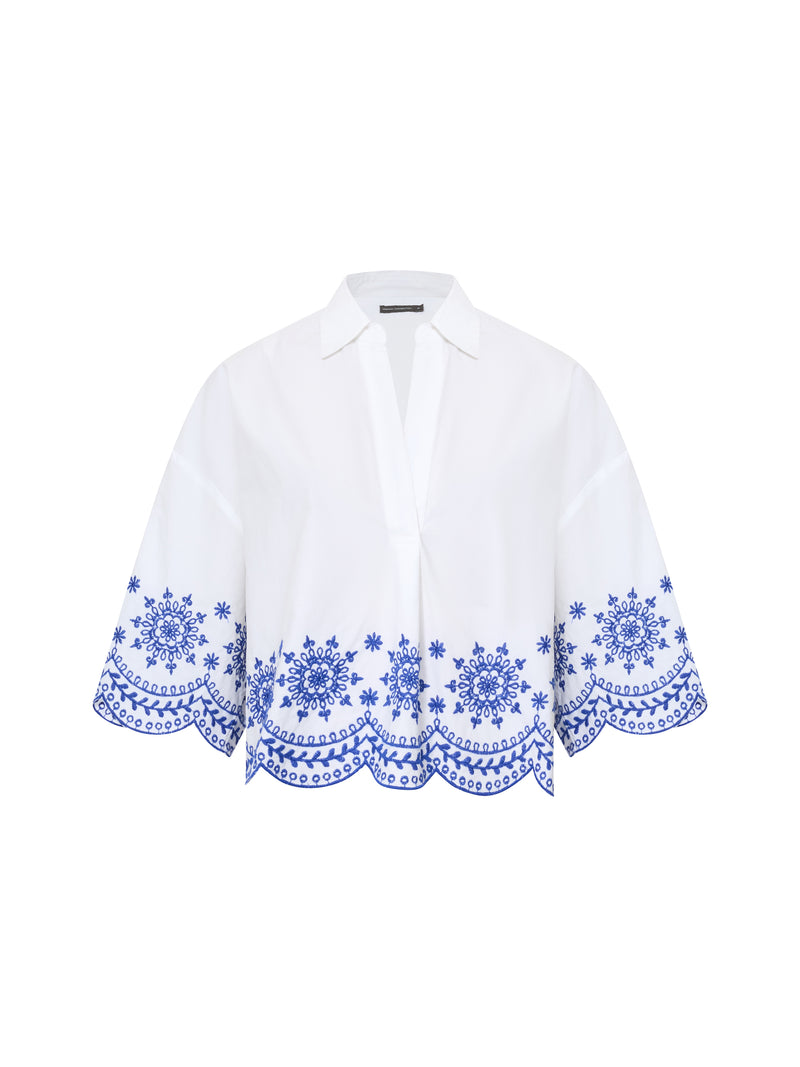 Embroidered Hem Popover Short Sleeve Shirt