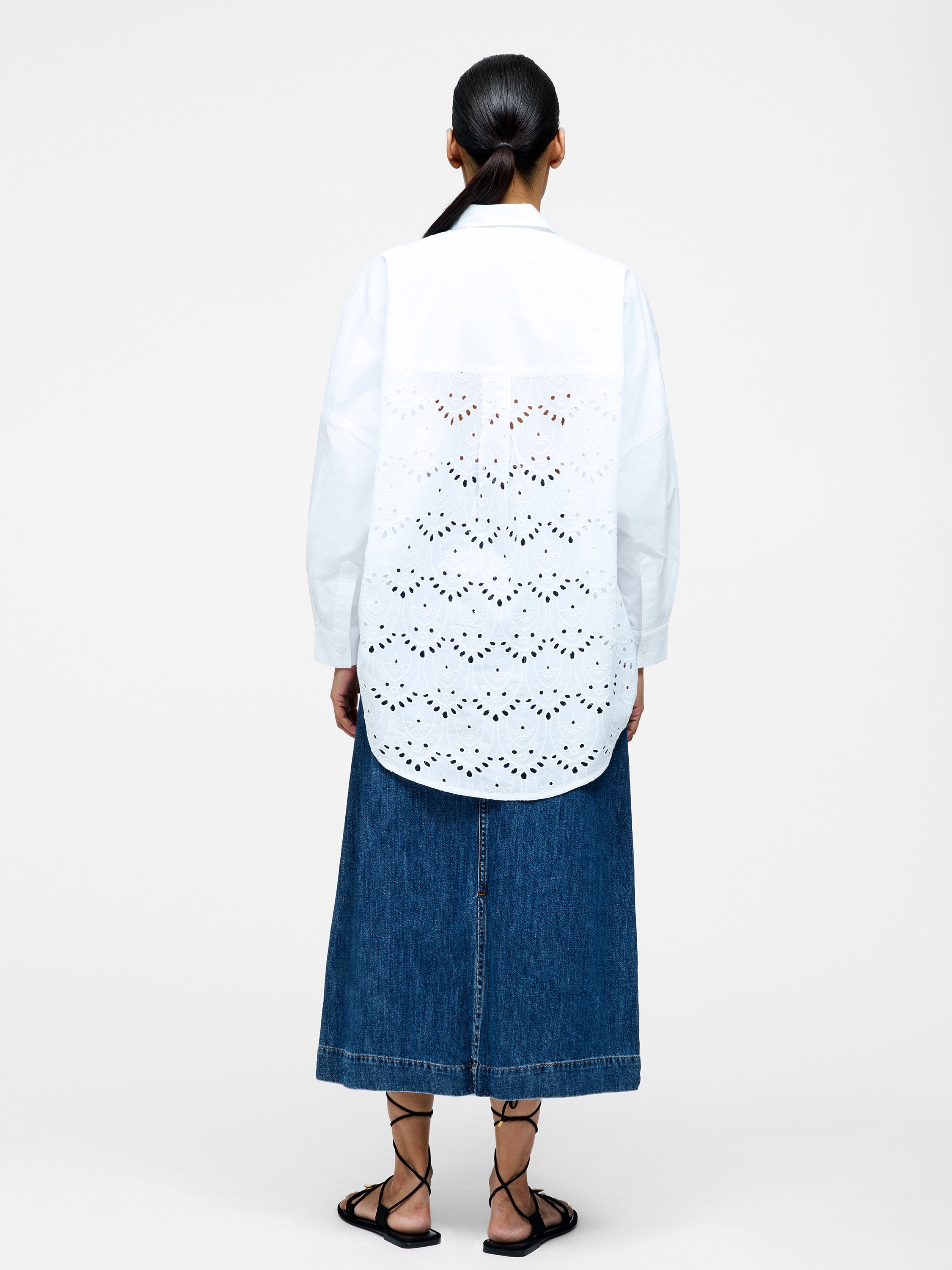 Broderie Back Long Sleeve Popover Shirt