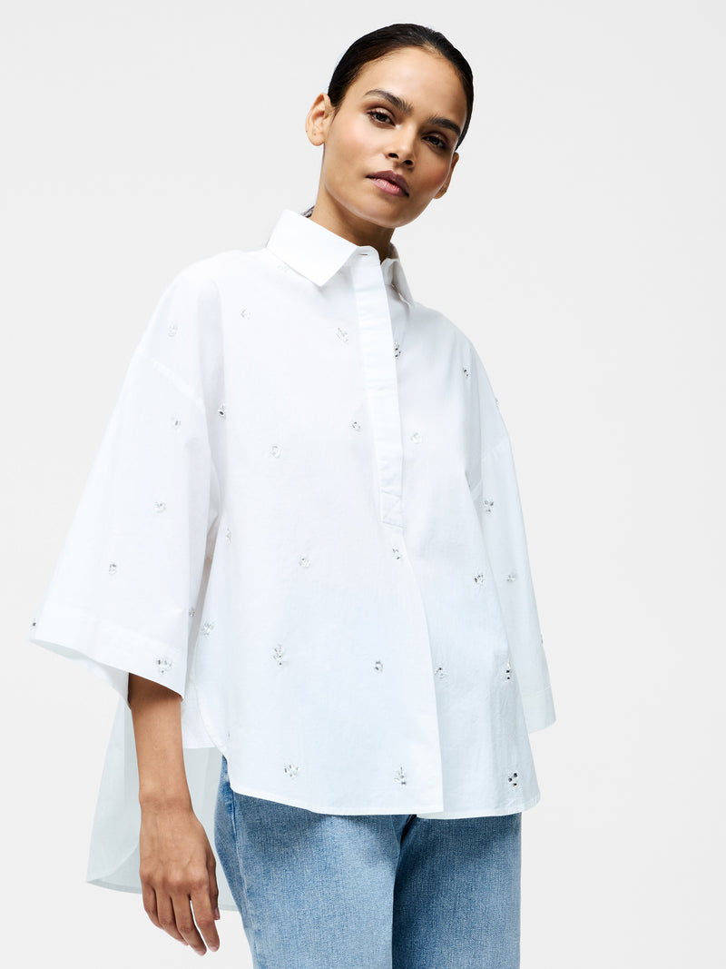 Rhinestone Poplin Popover Shirt