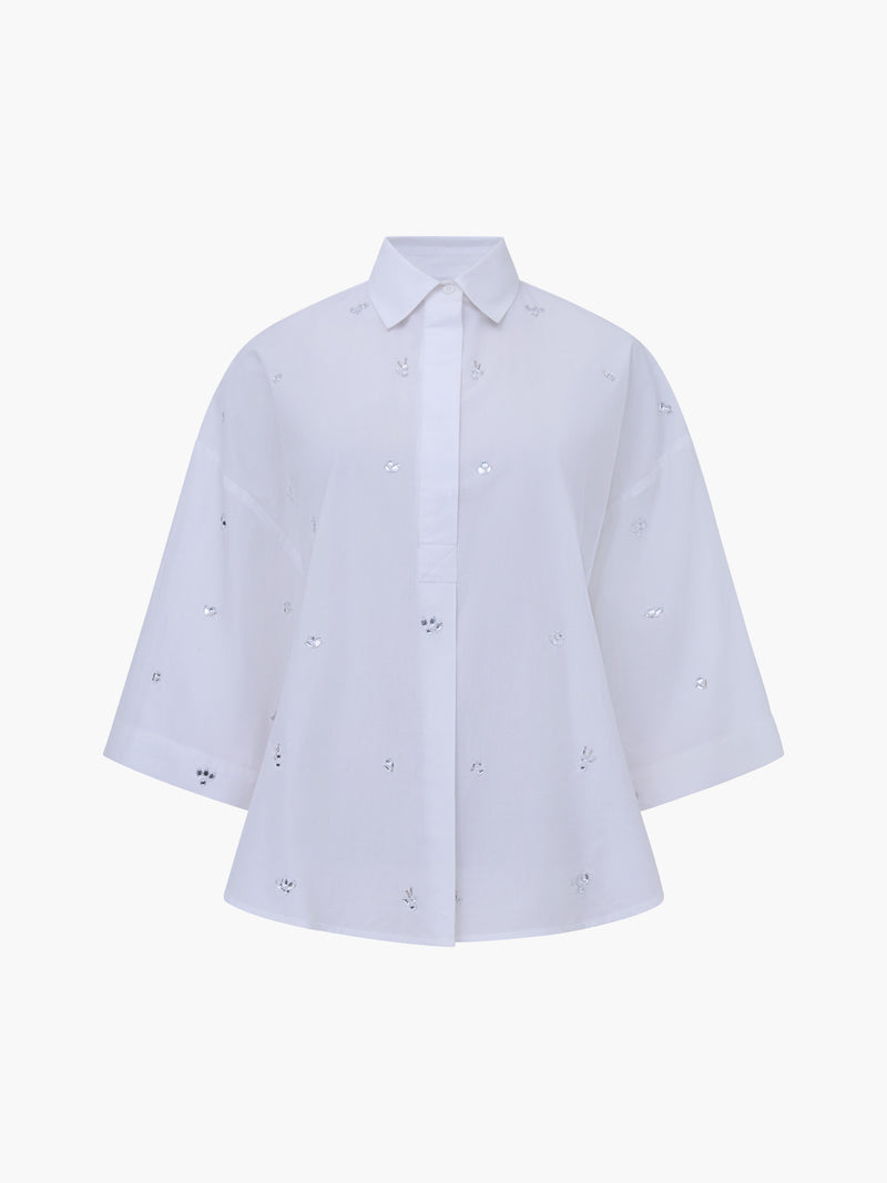 Rhinestone Poplin Popover Shirt