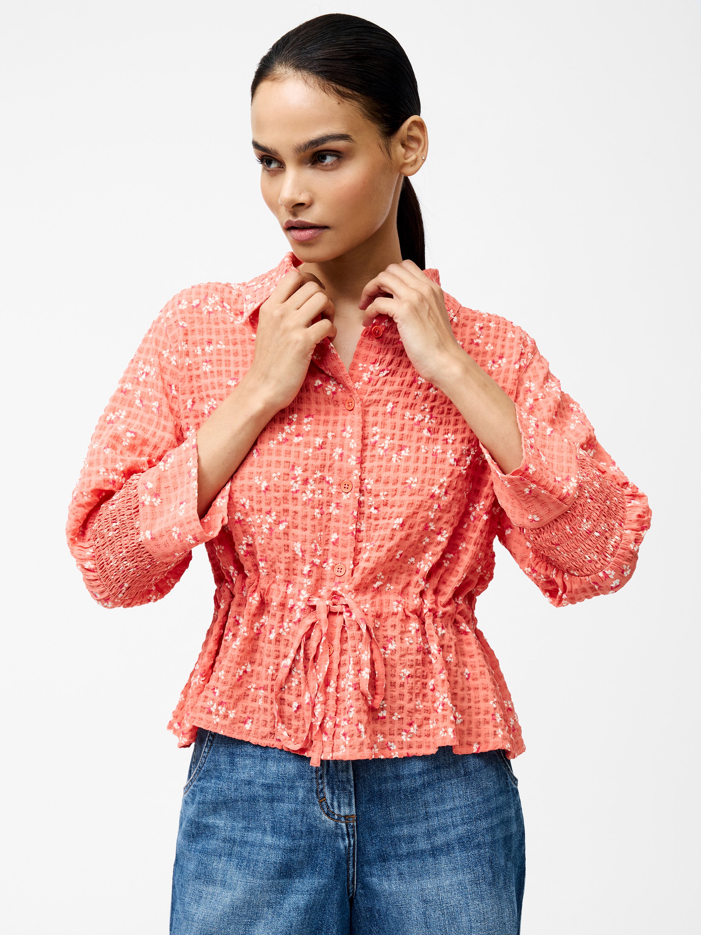 Erin Seersucker Tie Waist Shirt