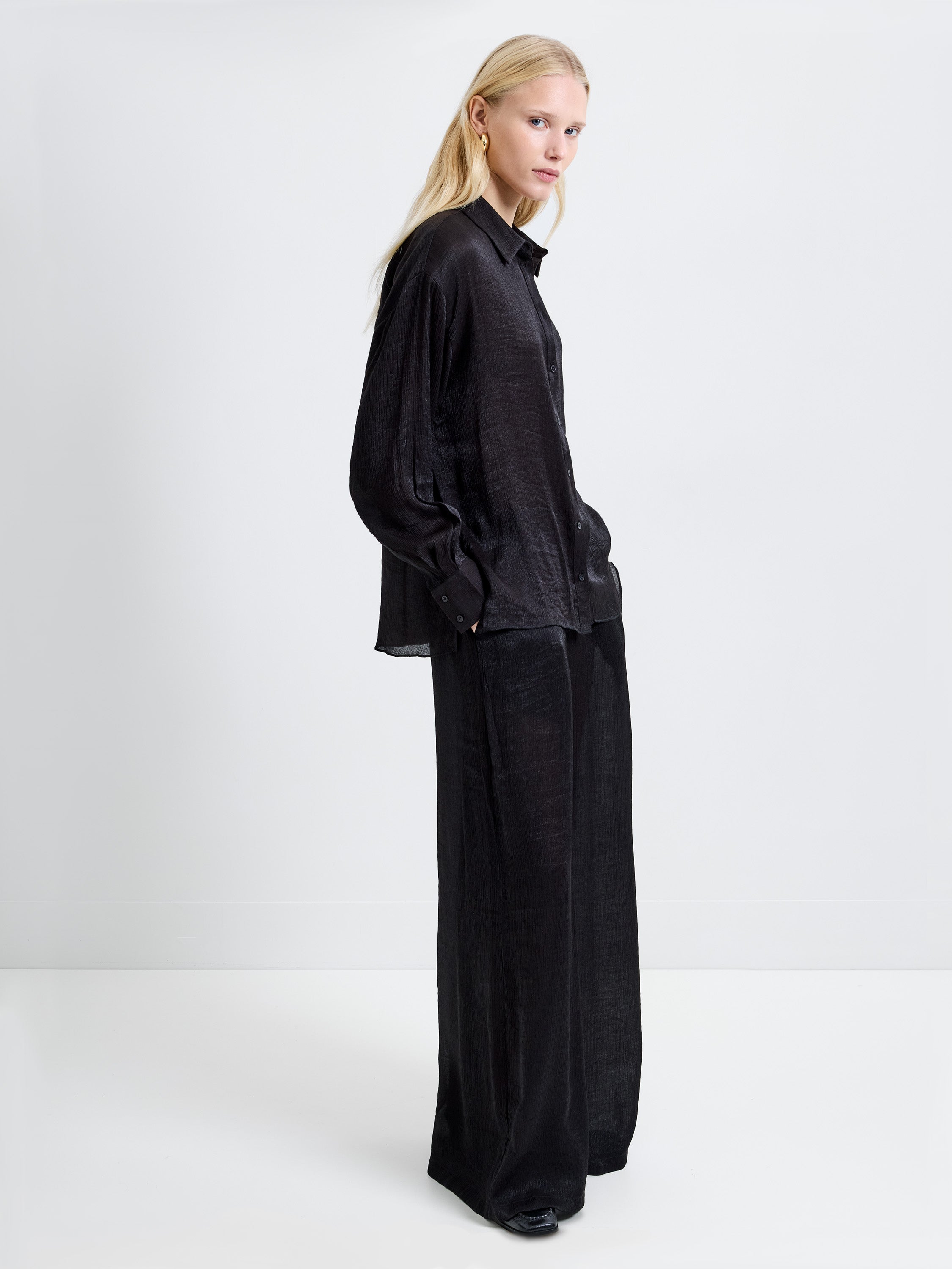 Terry Crinkle Button Down Shirt