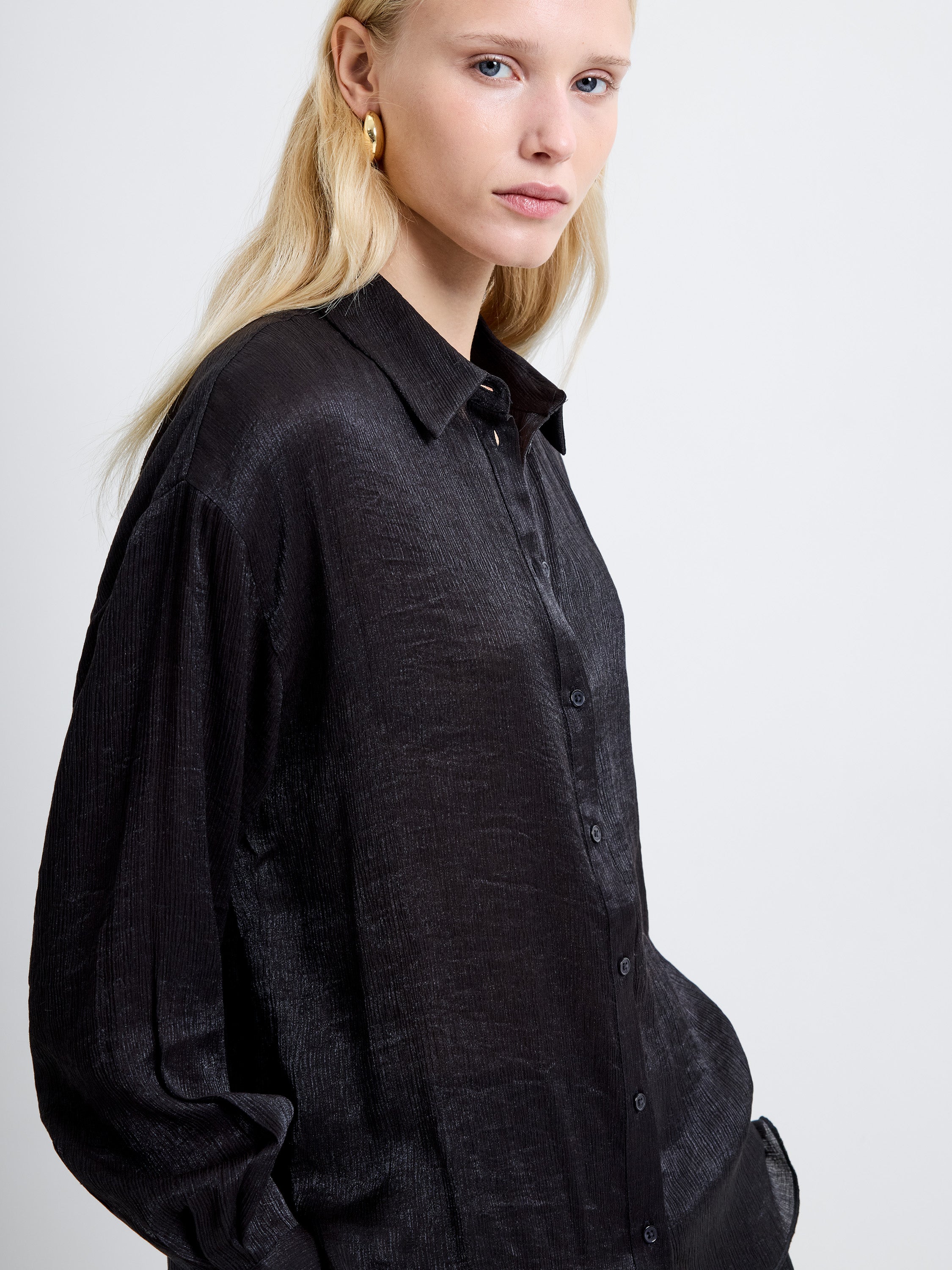 Terry Crinkle Button Down Shirt