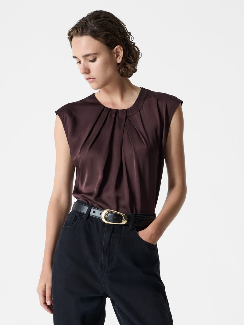 Sera Eco Satin Pleated Sleeveless Blouse