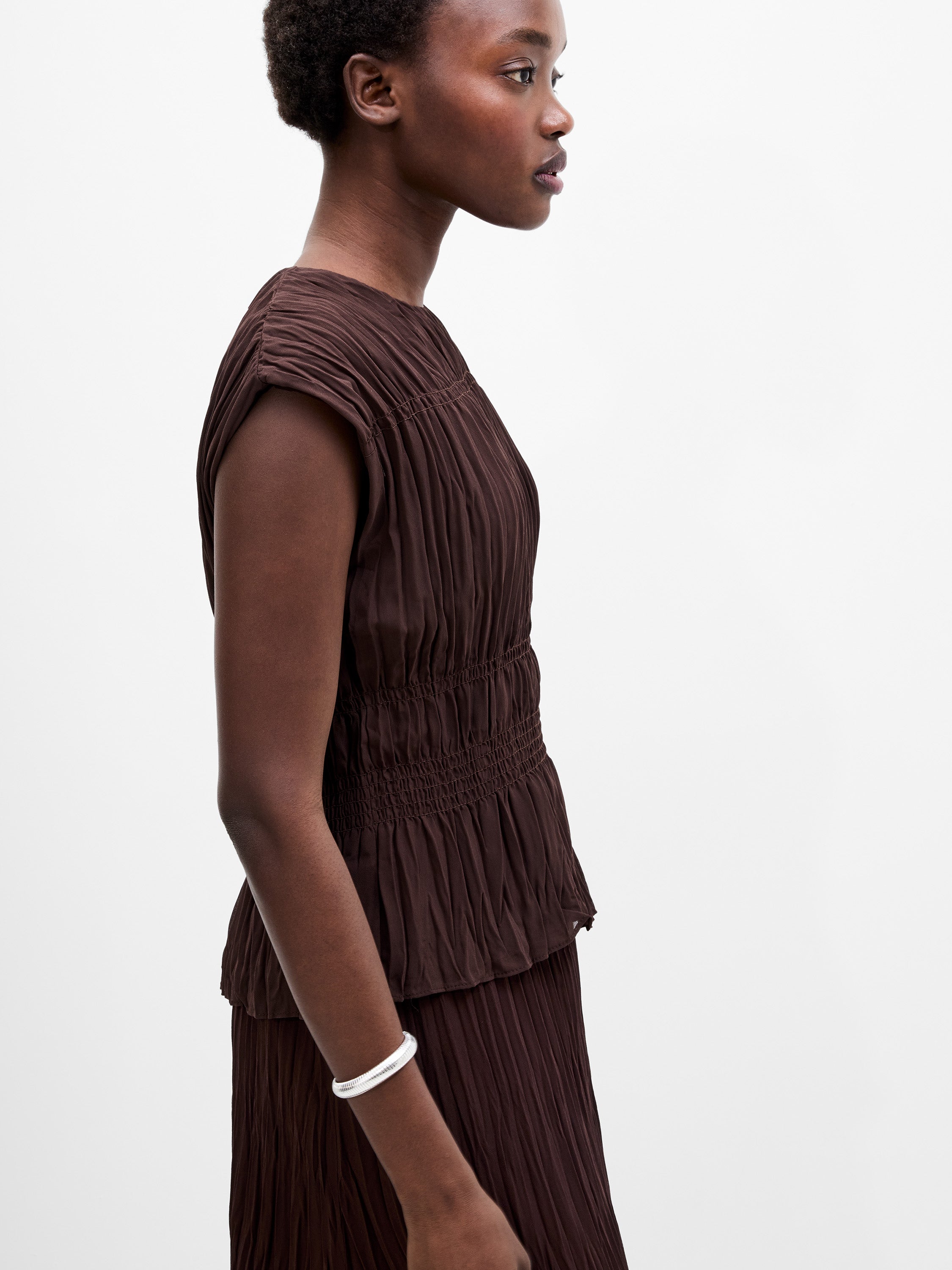 Saylor Pleated Georgette Sleeveless Top