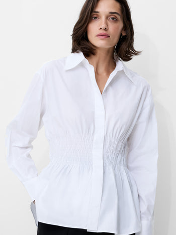 Cambria Cotton Smocked Button Down Shirt