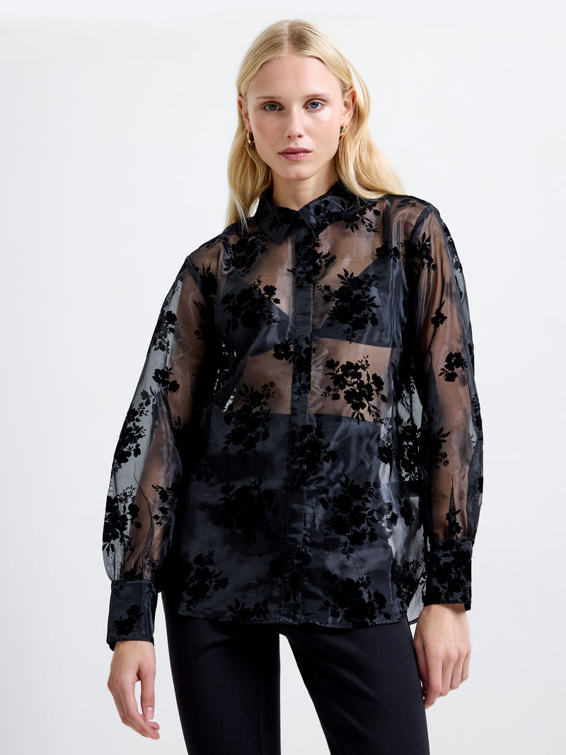 Mika Flocked Organza Floral Long Sleeve Shirt