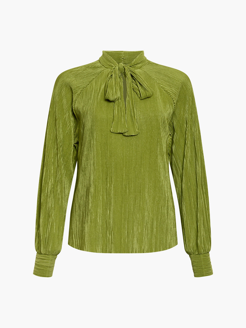 Rylah Plisse Long Sleeve Tie Neck Shirt