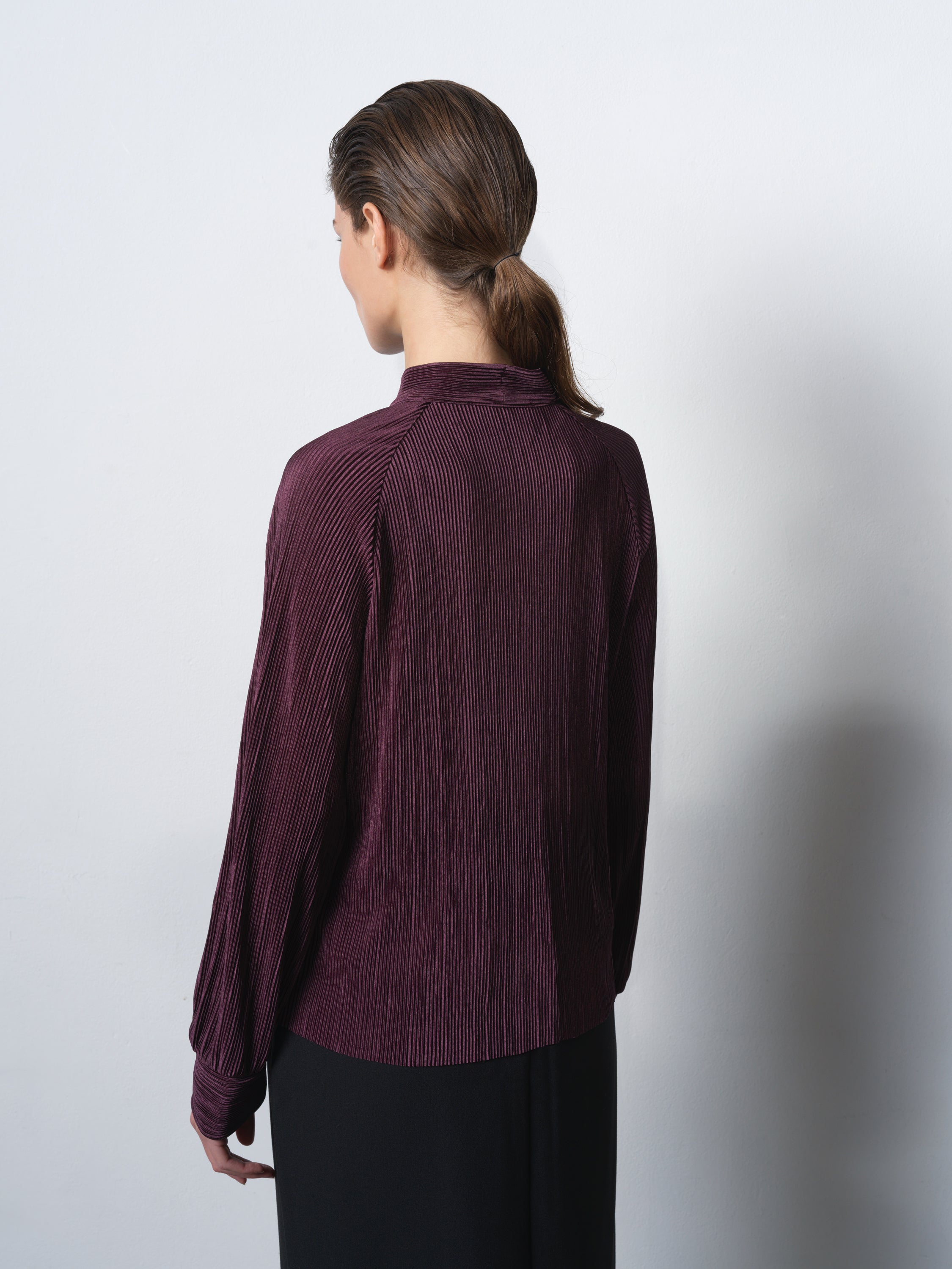 Rylah Plisse Long Sleeve Tie Neck Shirt