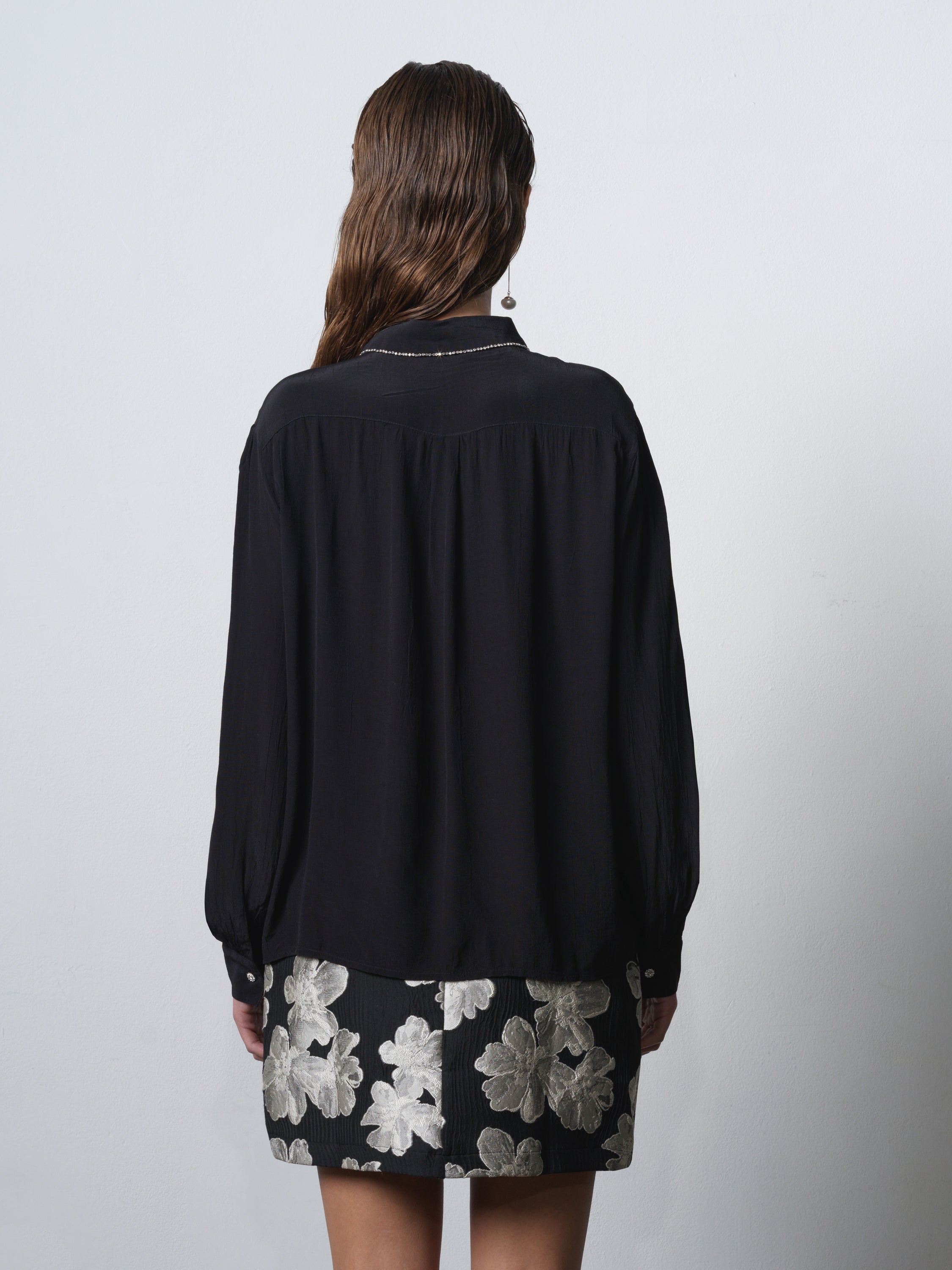 Lizzy Eco Crepe Diamante Collar Long Sleeve Shirt