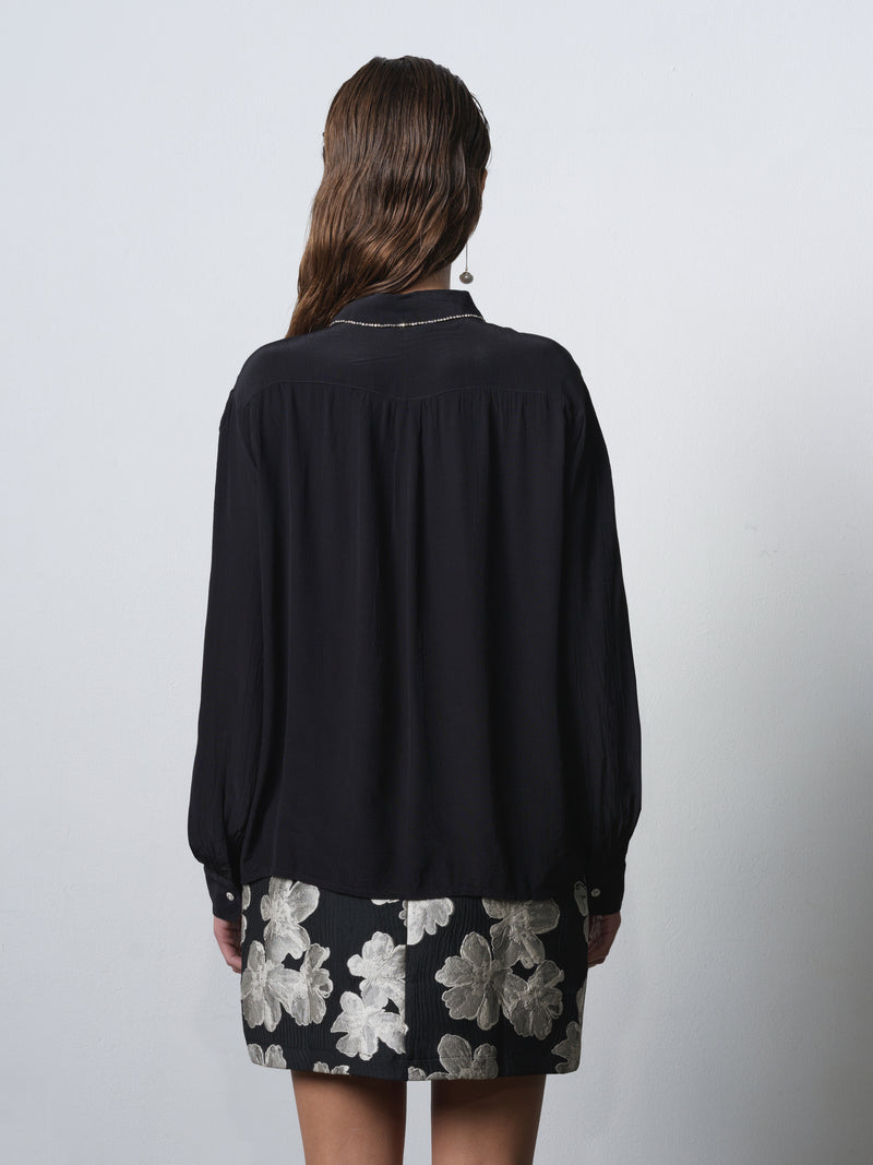 Lizzy Eco Crepe Diamante Collar Long Sleeve Shirt